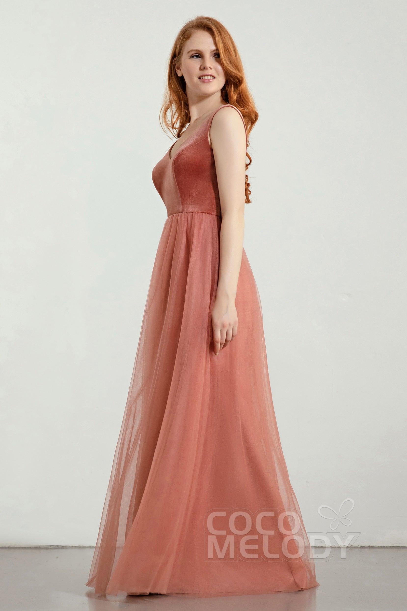A-Line Floor Length Velvet/Tulle Bridesmaid Dress Formal Dresses CB0431 - COCOMELODY