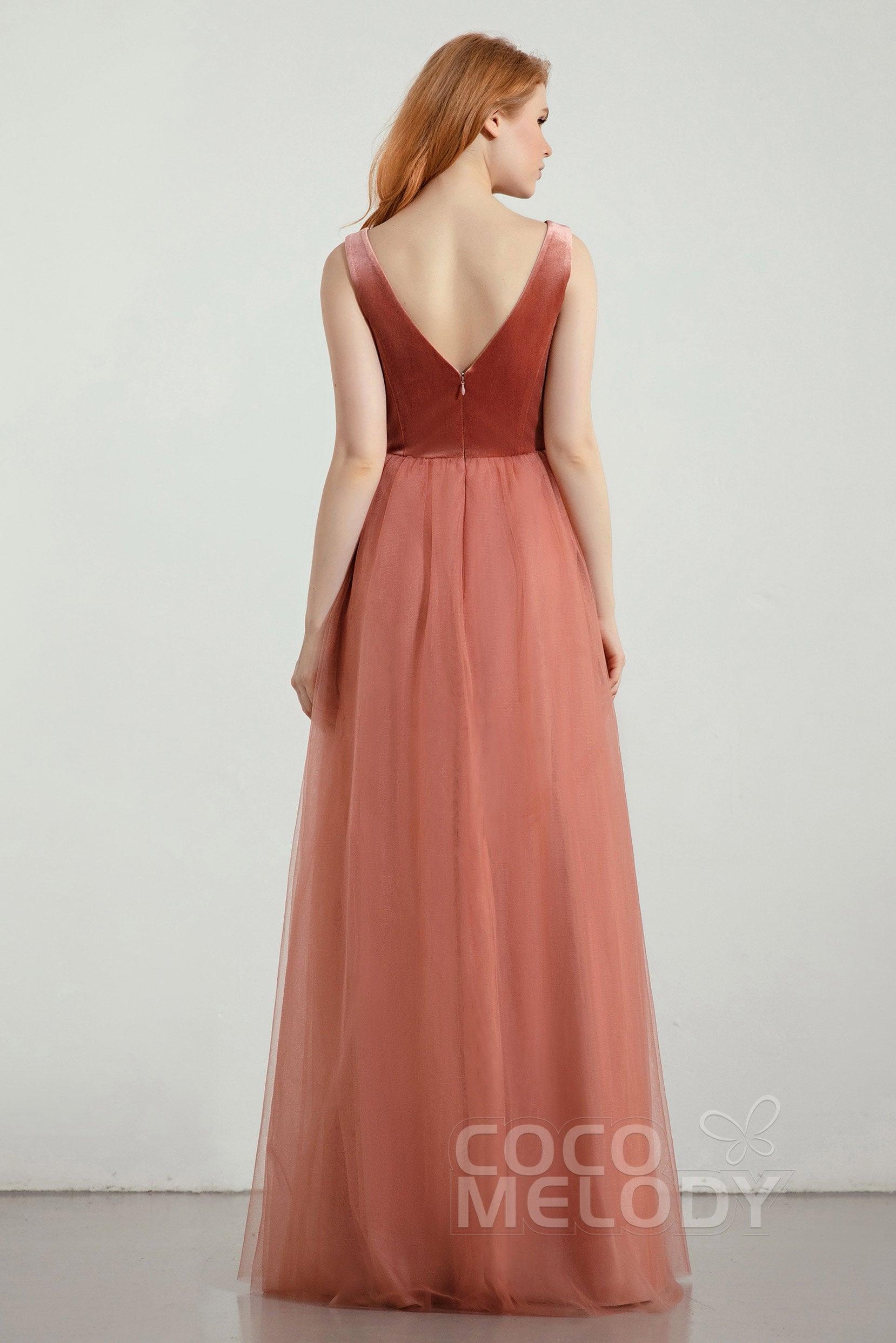 A-Line Floor Length Velvet/Tulle Bridesmaid Dress Formal Dresses CB0431 - COCOMELODY