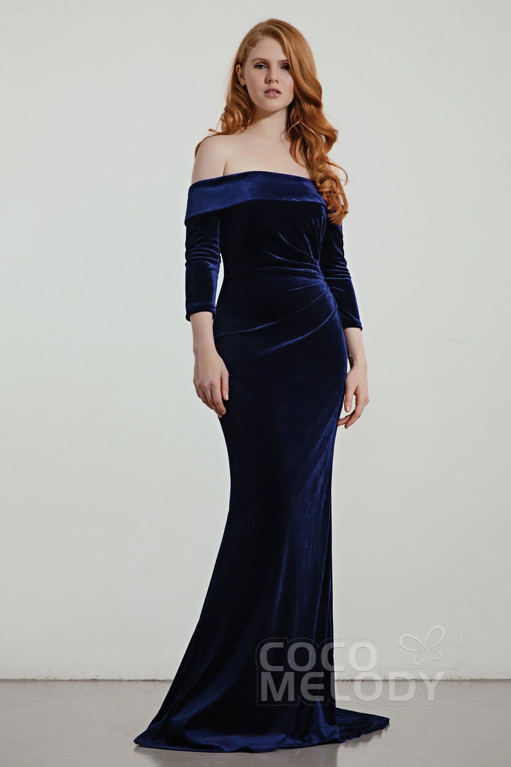 Trumpet Sweep-Brush Train Velvet Bridesmaid Dress Formal Dresses CB0432 - COCOMELODY