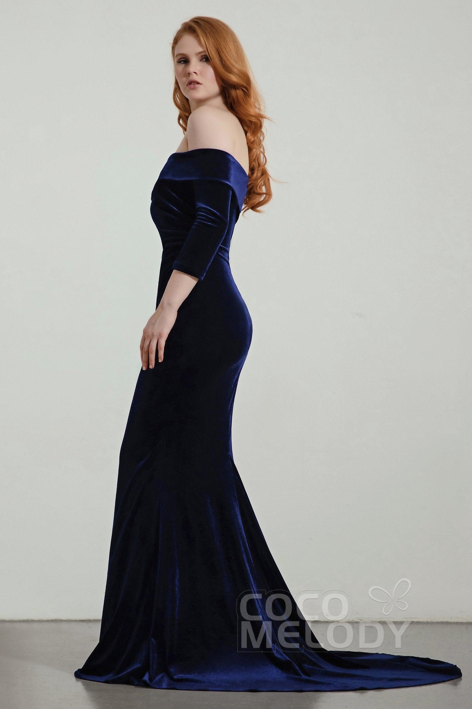 Trumpet Sweep-Brush Train Velvet Bridesmaid Dress Formal Dresses CB0432 - COCOMELODY
