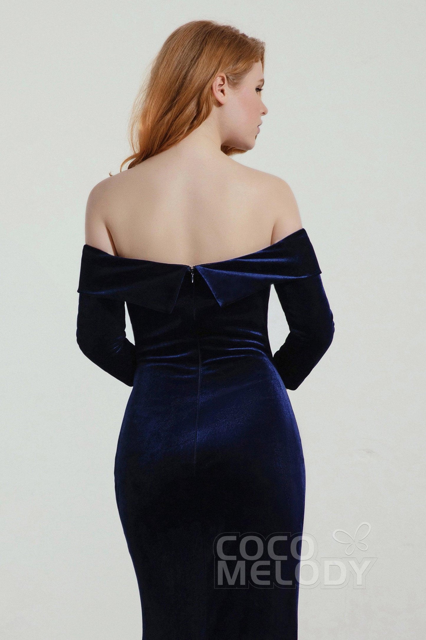 Trumpet Sweep-Brush Train Velvet Bridesmaid Dress Formal Dresses CB0432 - COCOMELODY