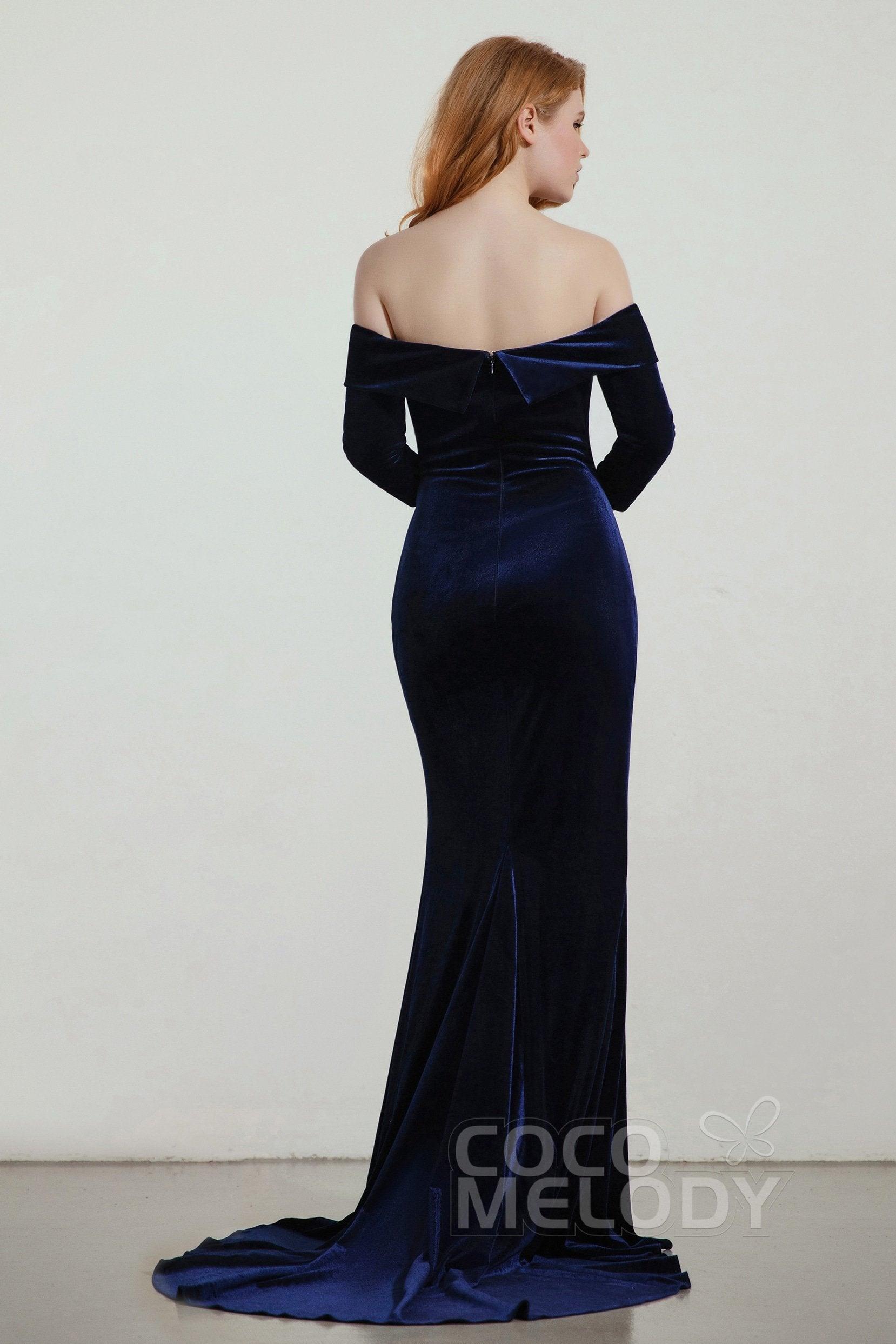 Trumpet Sweep-Brush Train Velvet Bridesmaid Dress Formal Dresses CB0432 - COCOMELODY