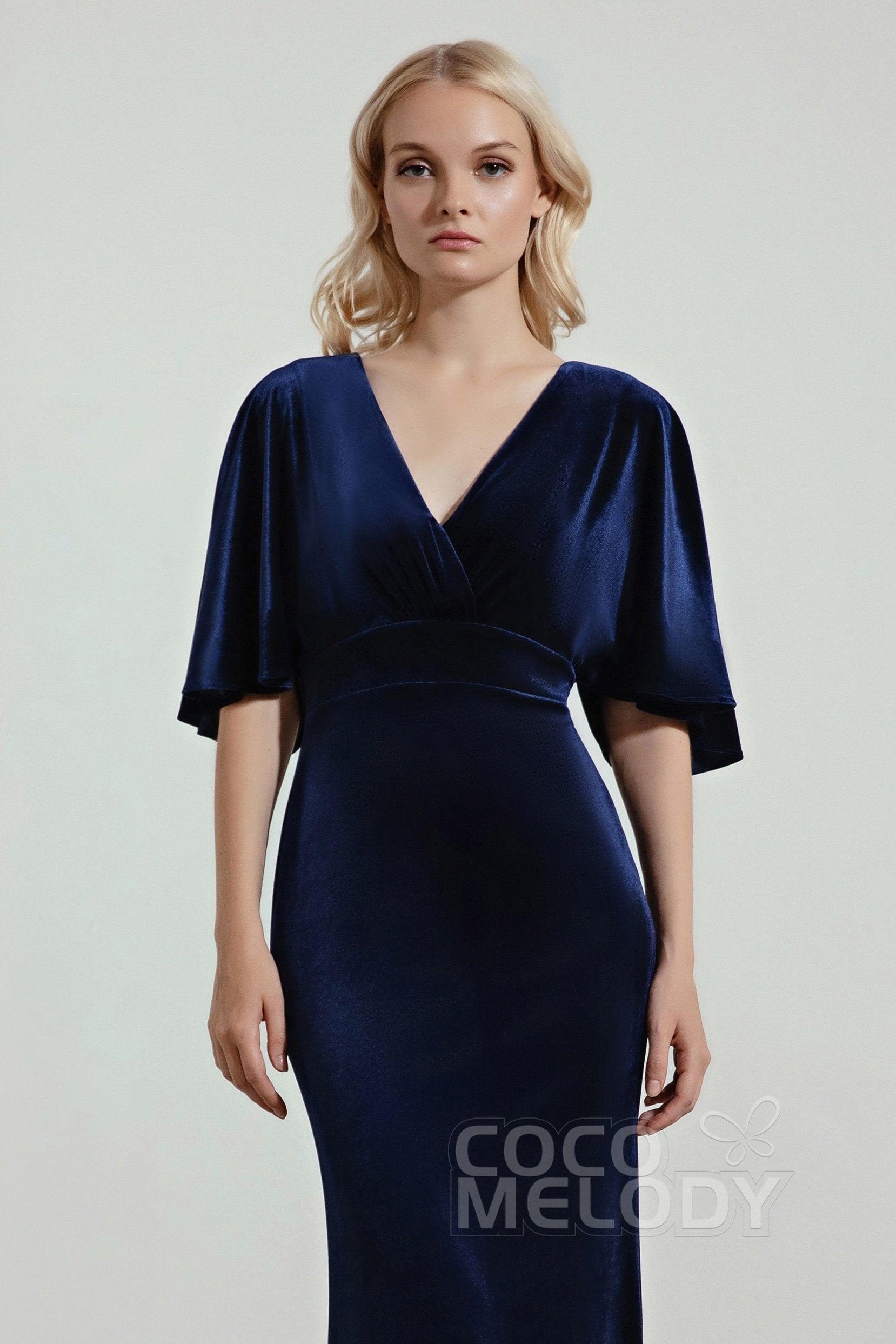 Trumpet Sweep-Brush Train Velvet Bridesmaid Dress Formal Dresses CB0433 - COCOMELODY