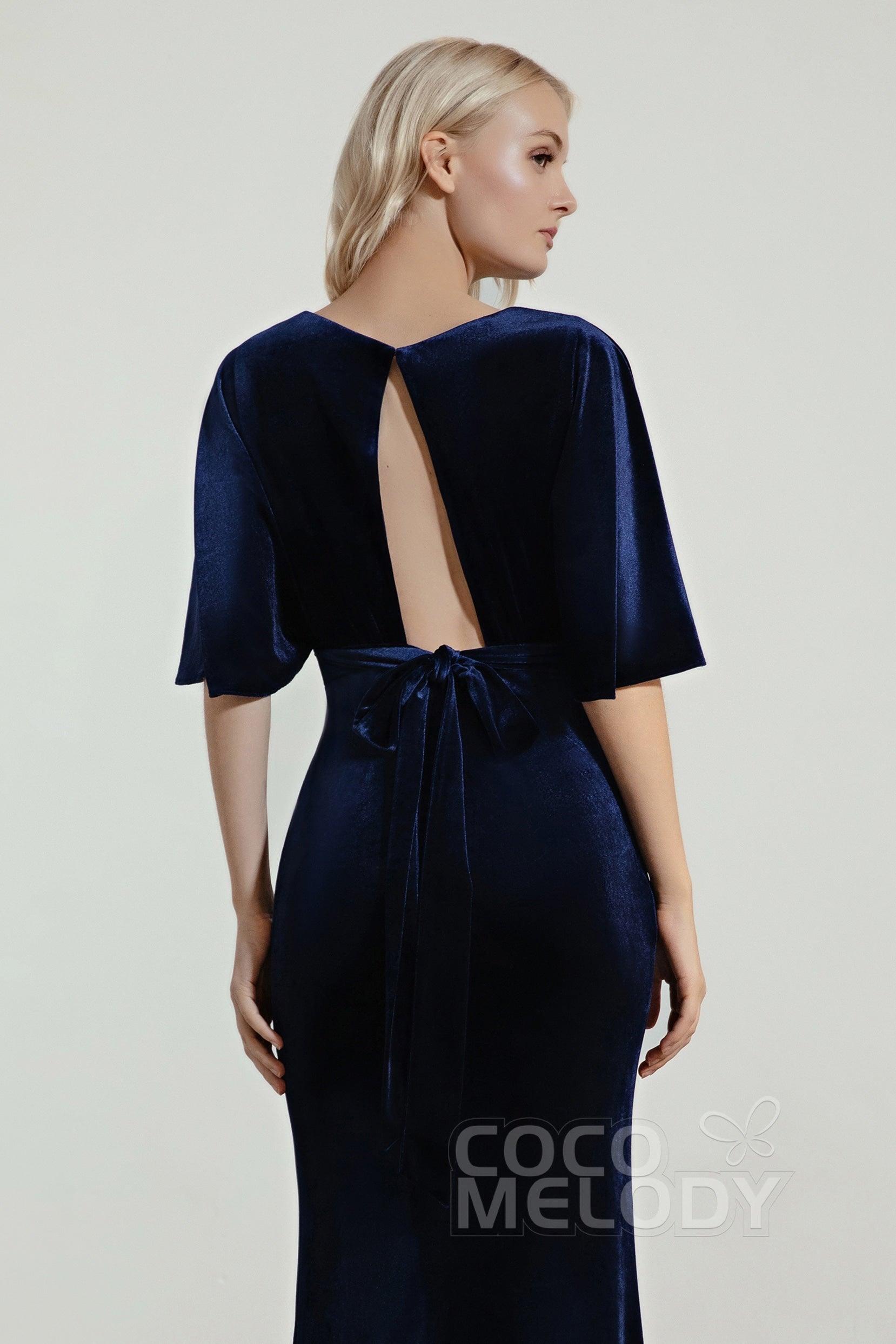 Trumpet Sweep-Brush Train Velvet Bridesmaid Dress Formal Dresses CB0433 - COCOMELODY