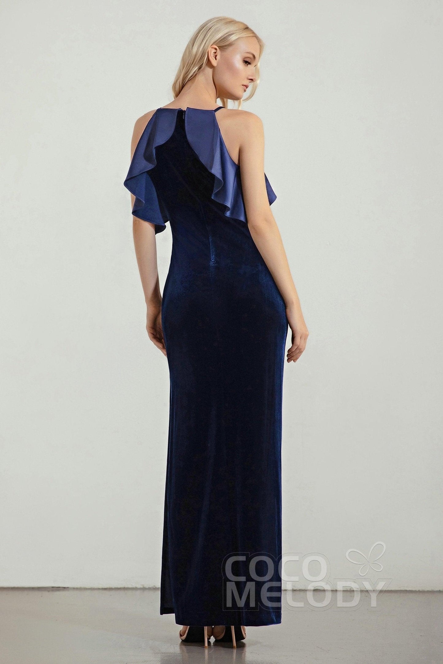 Sheath-Column Floor Length Velvet Bridesmaid Dress Formal Dresses CB0434 - COCOMELODY