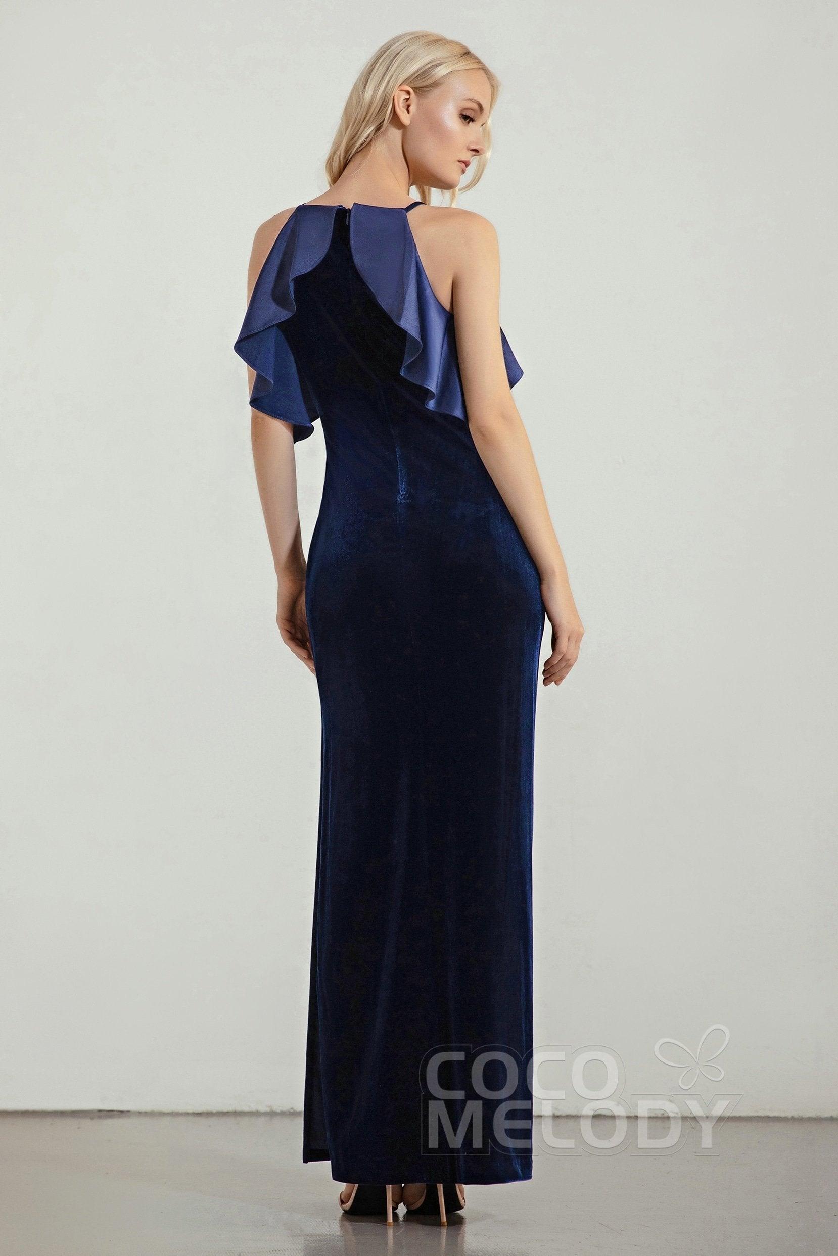 Sheath-Column Floor Length Velvet Bridesmaid Dress Formal Dresses CB0434 - COCOMELODY