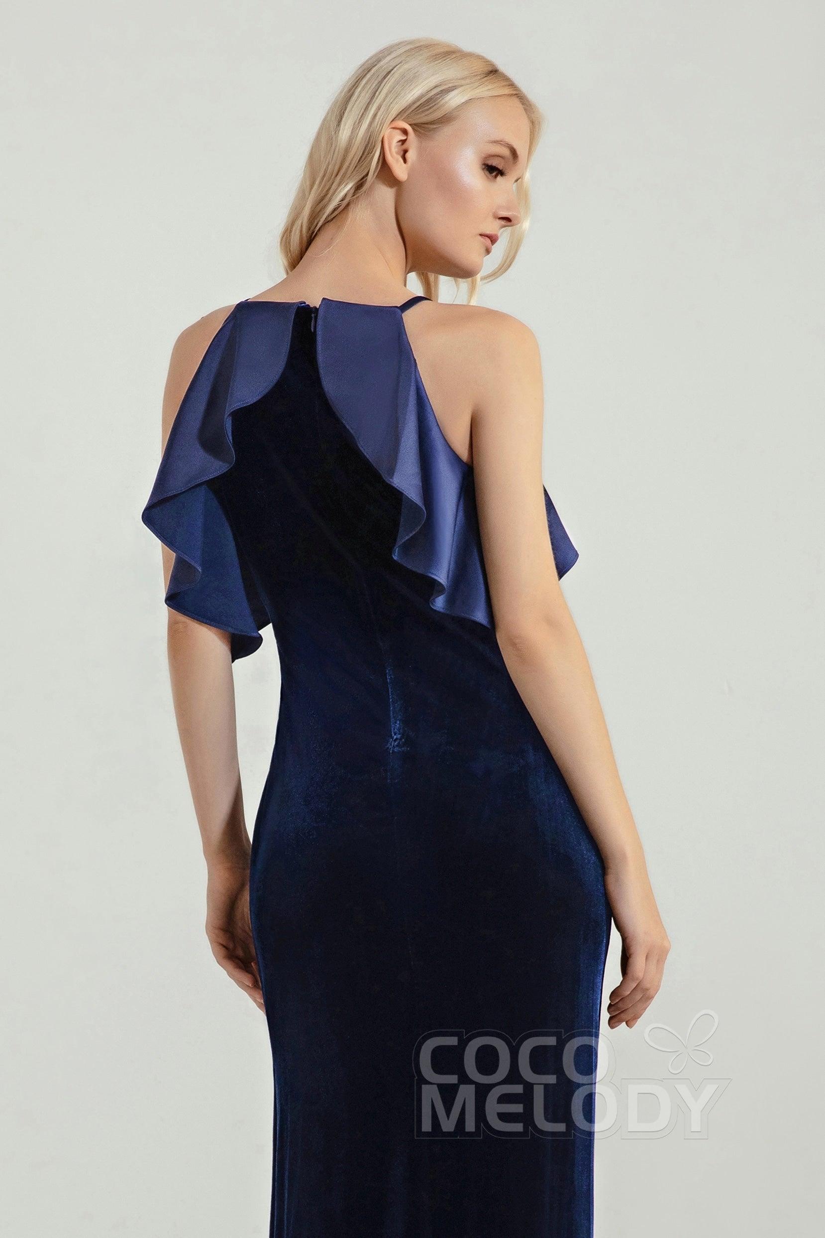 Sheath-Column Floor Length Velvet Bridesmaid Dress Formal Dresses CB0434 - COCOMELODY