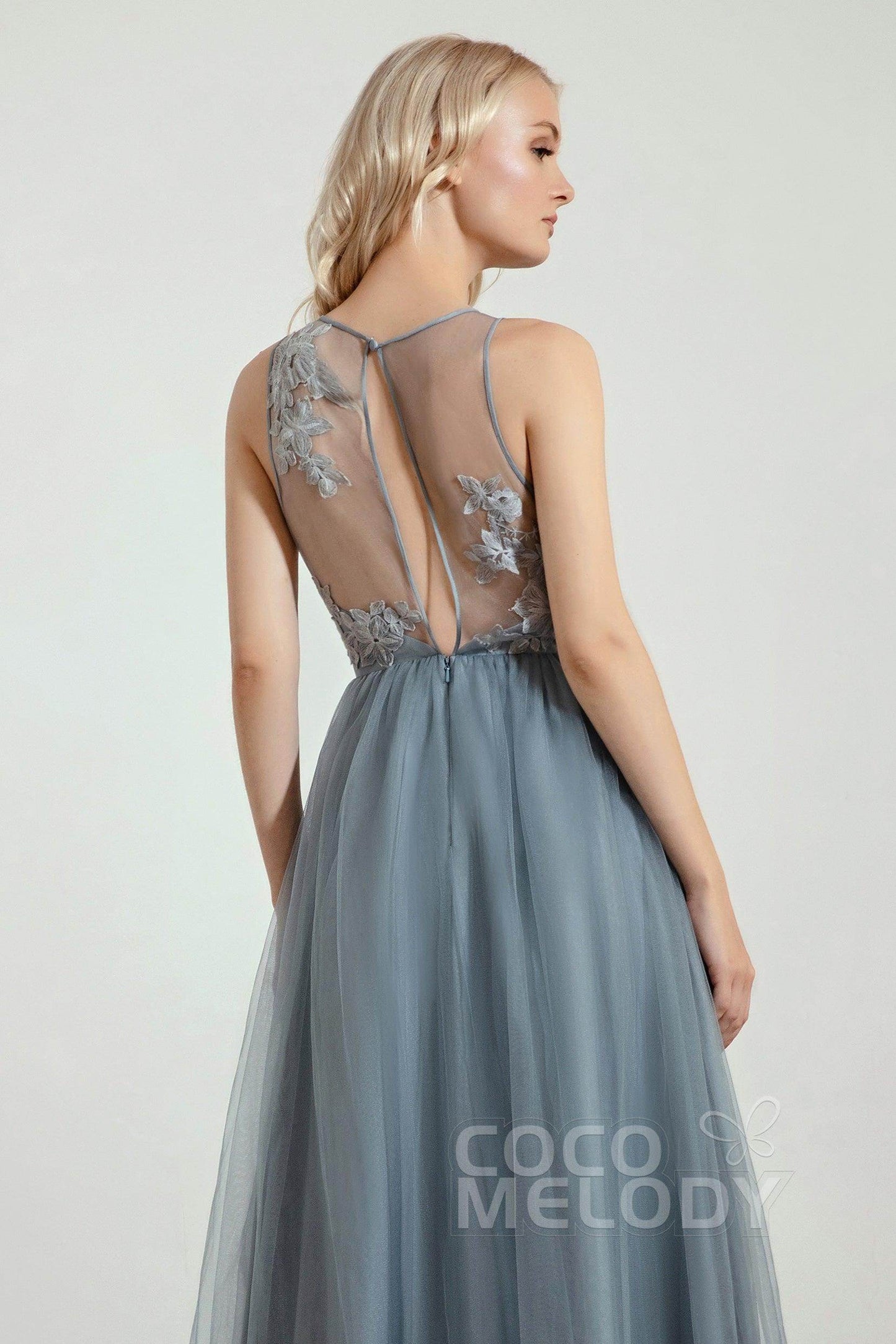 A-Line Floor Length Tulle/Lace Bridesmaid Dress CB0435 - COCOMELODY