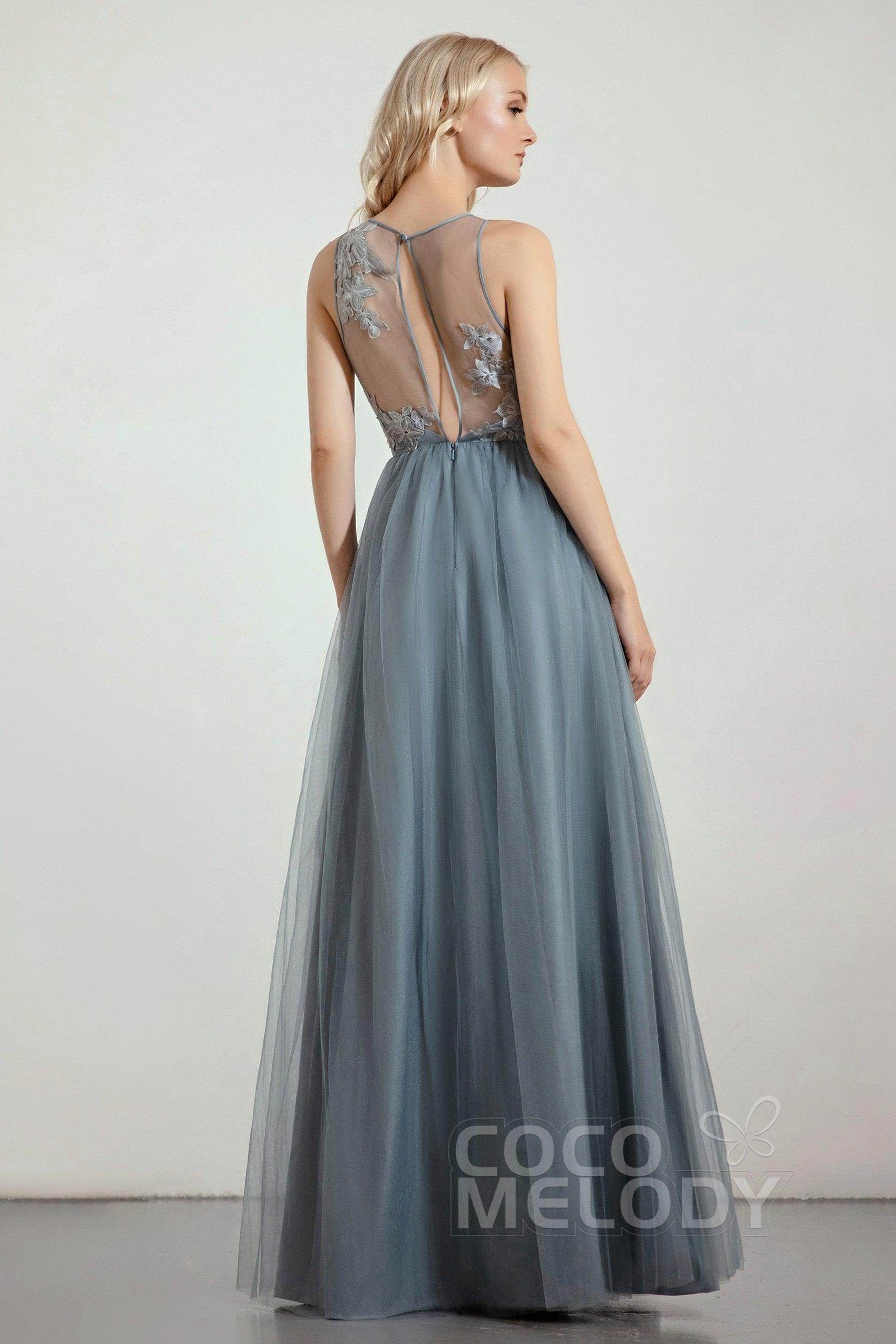 A-Line Floor Length Tulle/Lace Bridesmaid Dress CB0435 - COCOMELODY