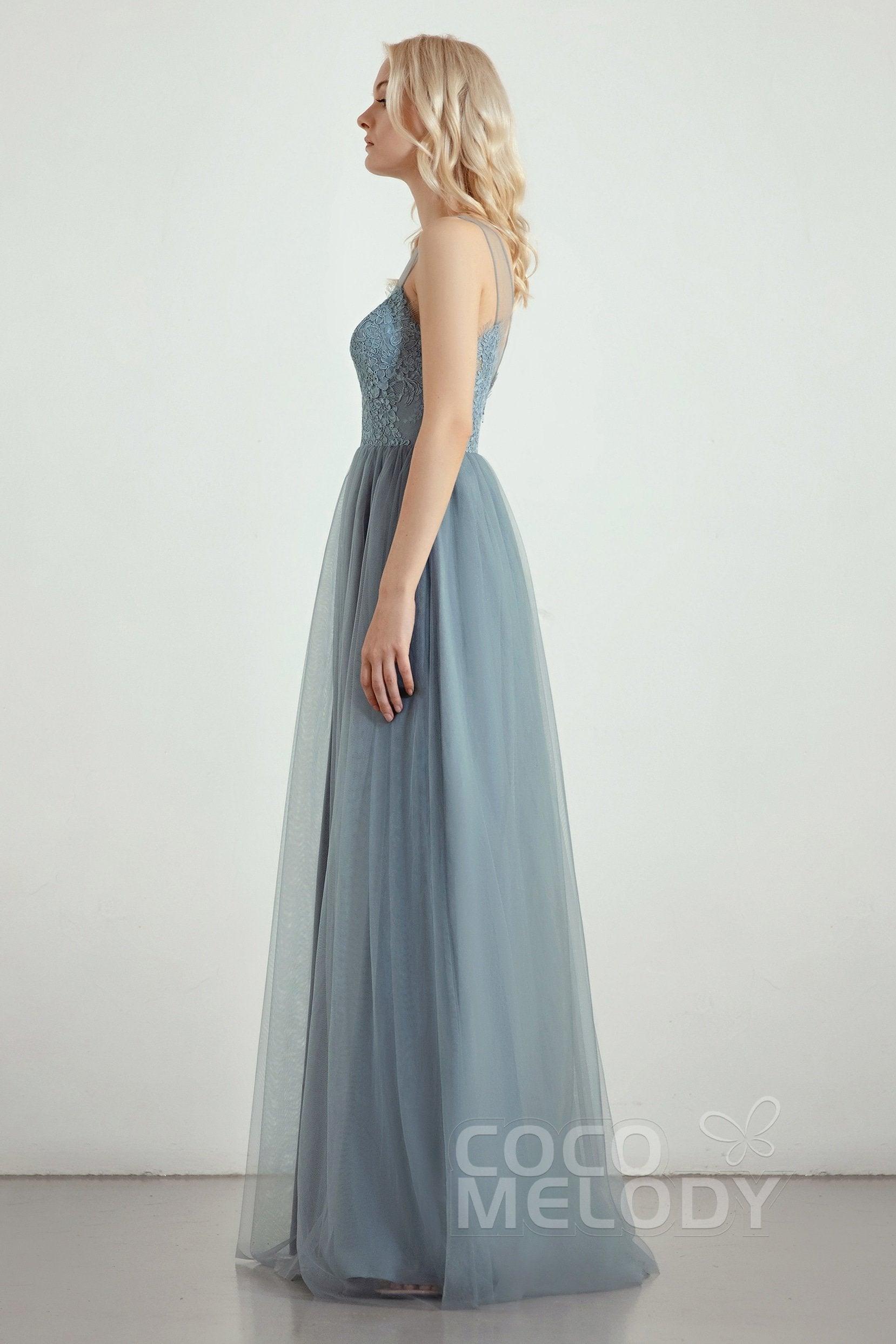 A-Line Floor Length Tulle Lace Bridesmaid Dress CB0439 - COCOMELODY
