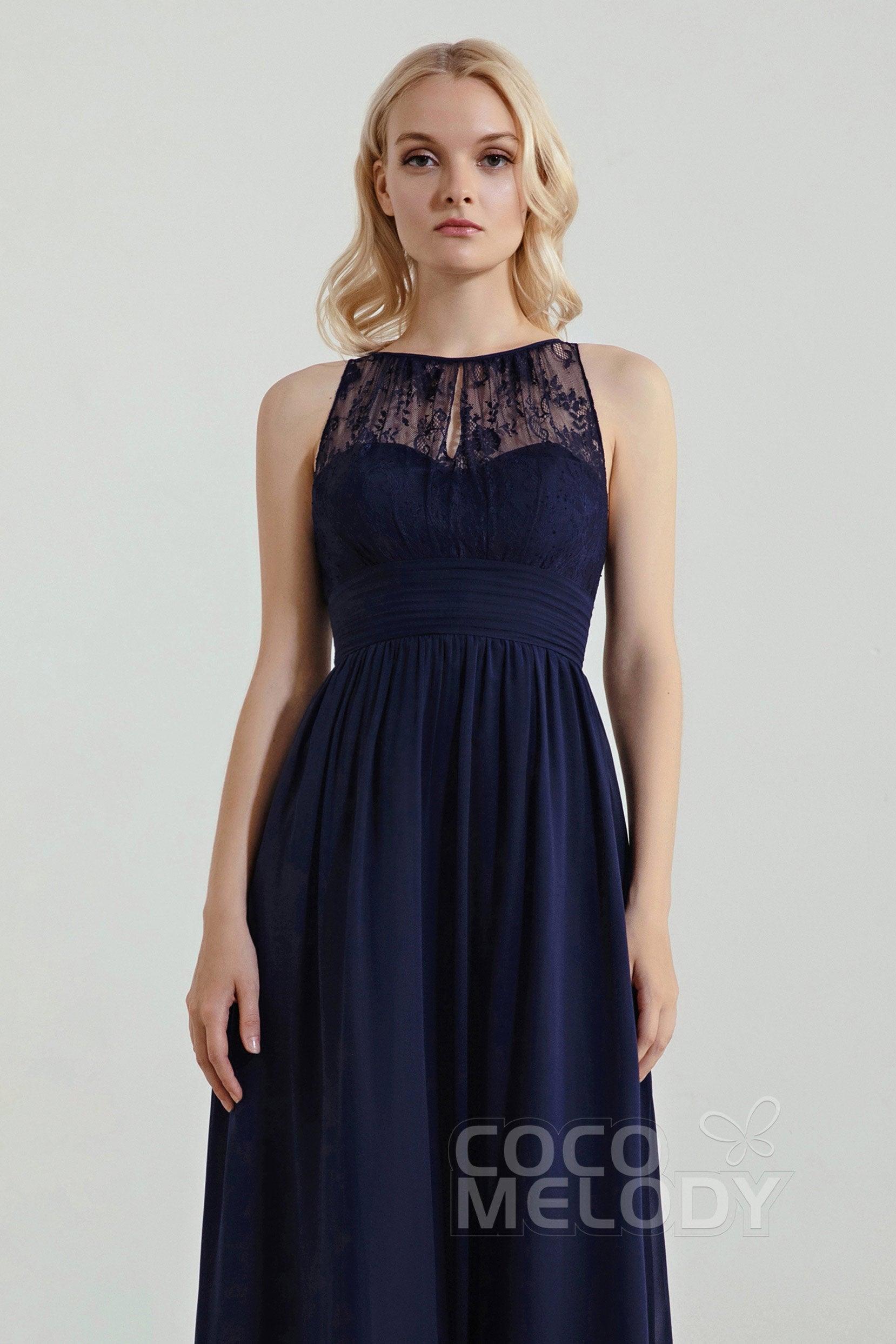 A-Line Floor Length Chiffon/Lace Bridesmaid Dress Formal Dresses CB0440 - COCOMELODY