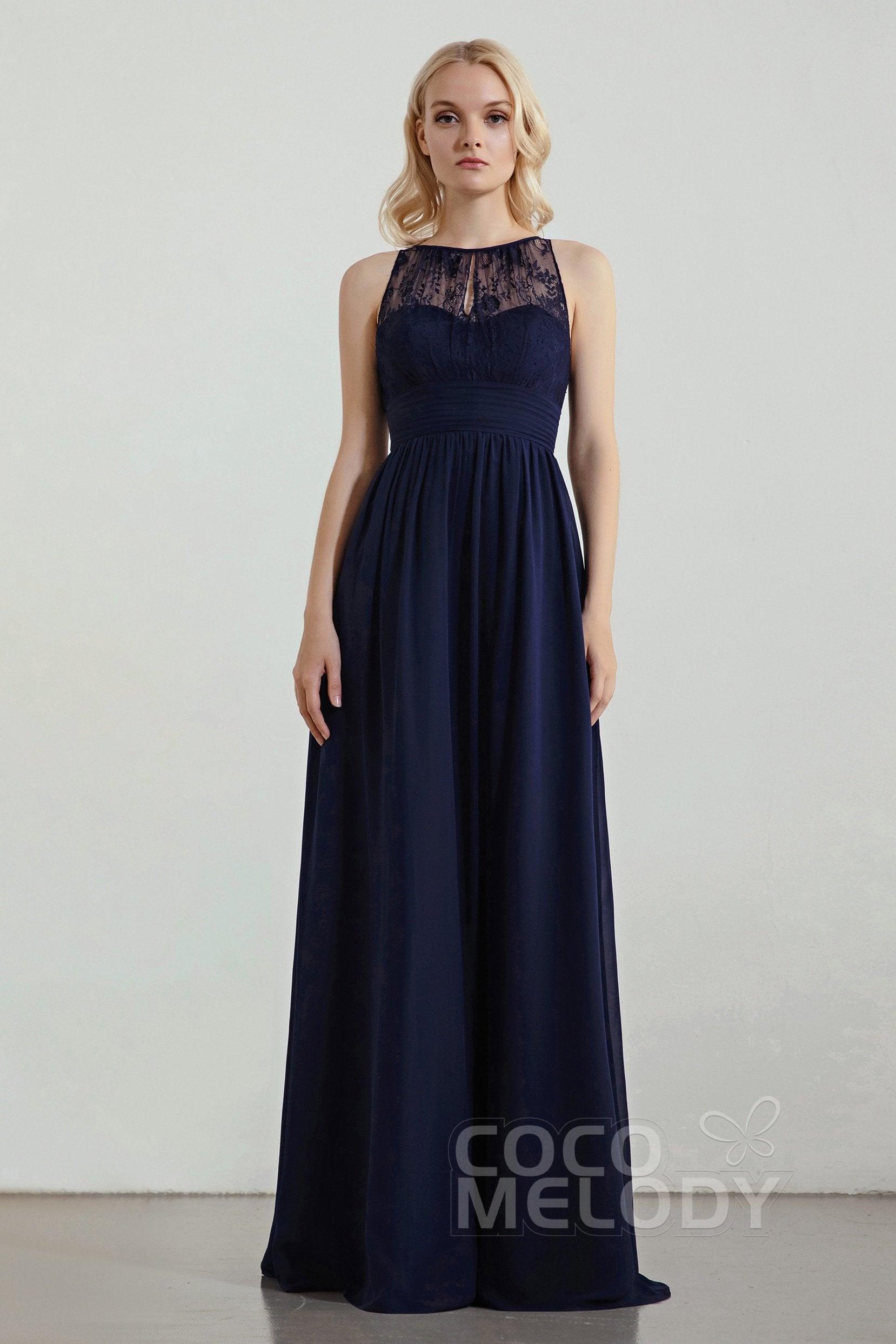 A-Line Floor Length Chiffon/Lace Bridesmaid Dress Formal Dresses CB0440 - COCOMELODY