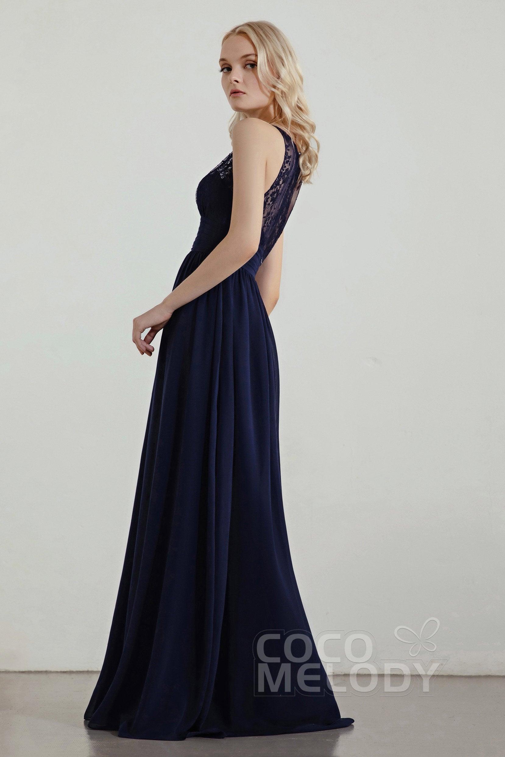 A-Line Floor Length Chiffon/Lace Bridesmaid Dress Formal Dresses CB0440 - COCOMELODY