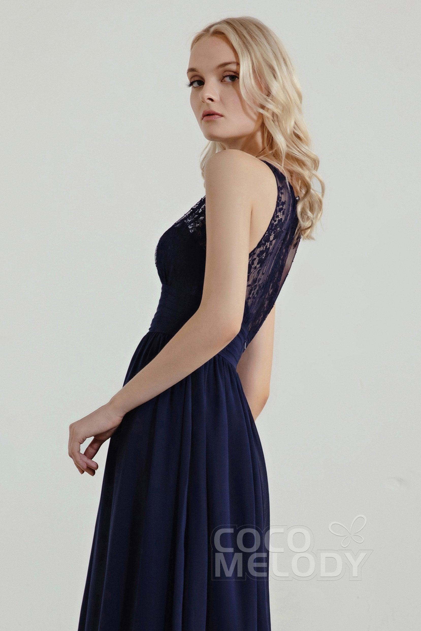 A-Line Floor Length Chiffon/Lace Bridesmaid Dress Formal Dresses CB0440 - COCOMELODY