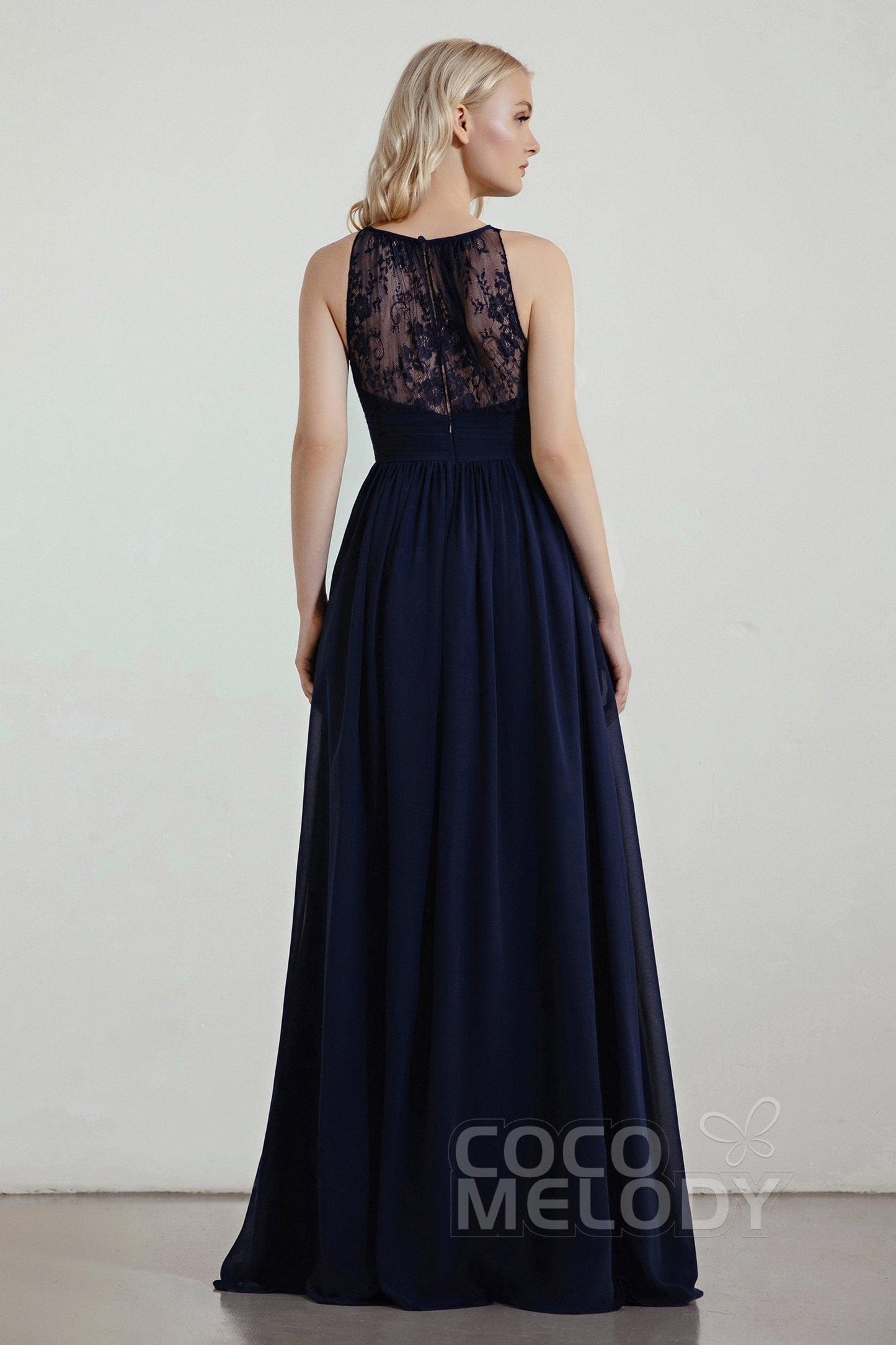 A-Line Floor Length Chiffon/Lace Bridesmaid Dress Formal Dresses CB0440 - COCOMELODY