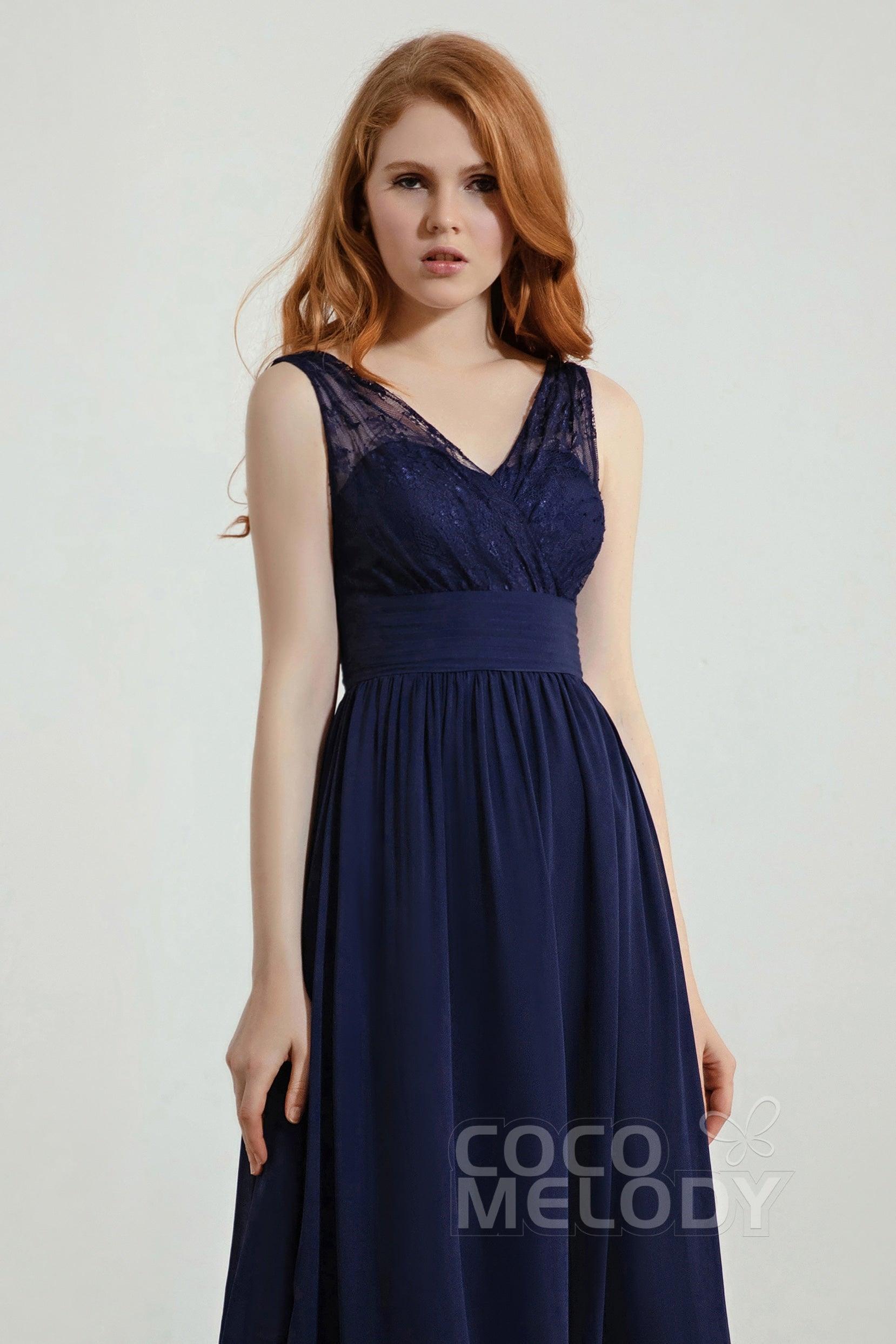 A-Line Floor Length Chiffon/Lace Bridesmaid Dress Formal Dresses CB0441 - COCOMELODY
