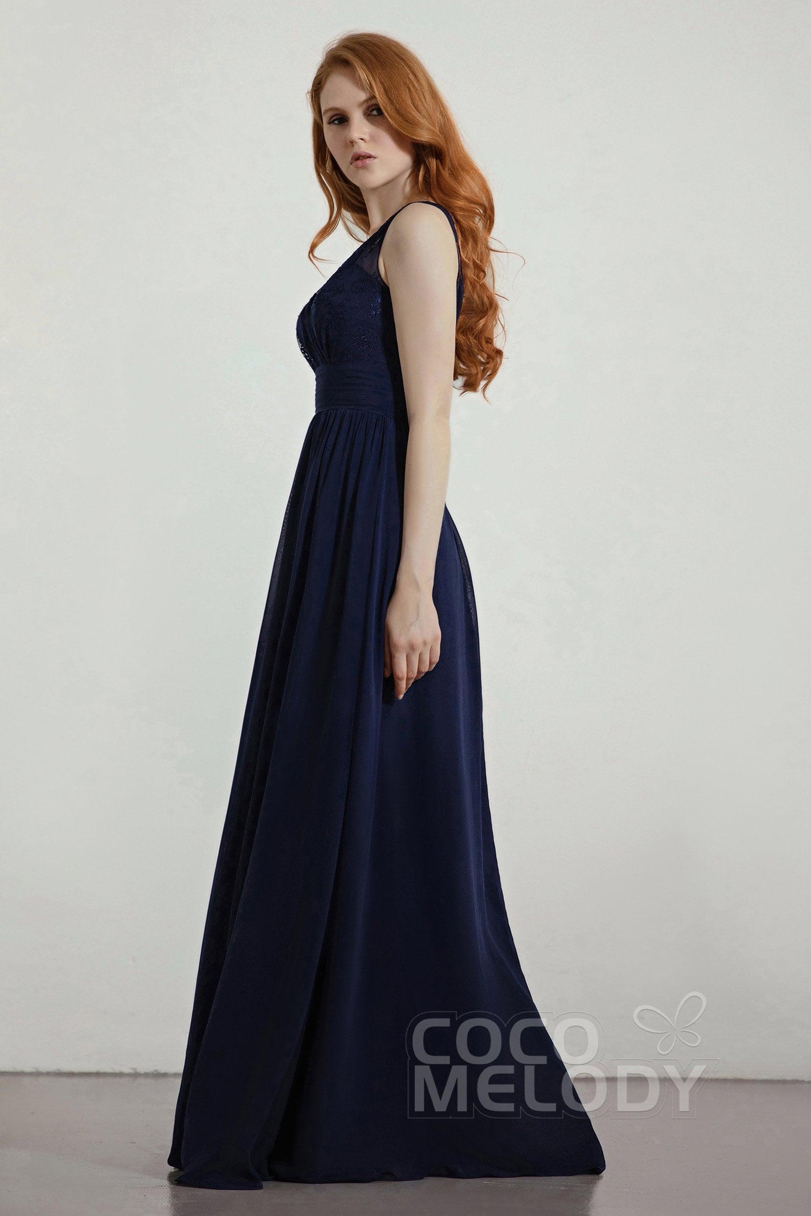 A-Line Floor Length Chiffon/Lace Bridesmaid Dress Formal Dresses CB0441 - COCOMELODY