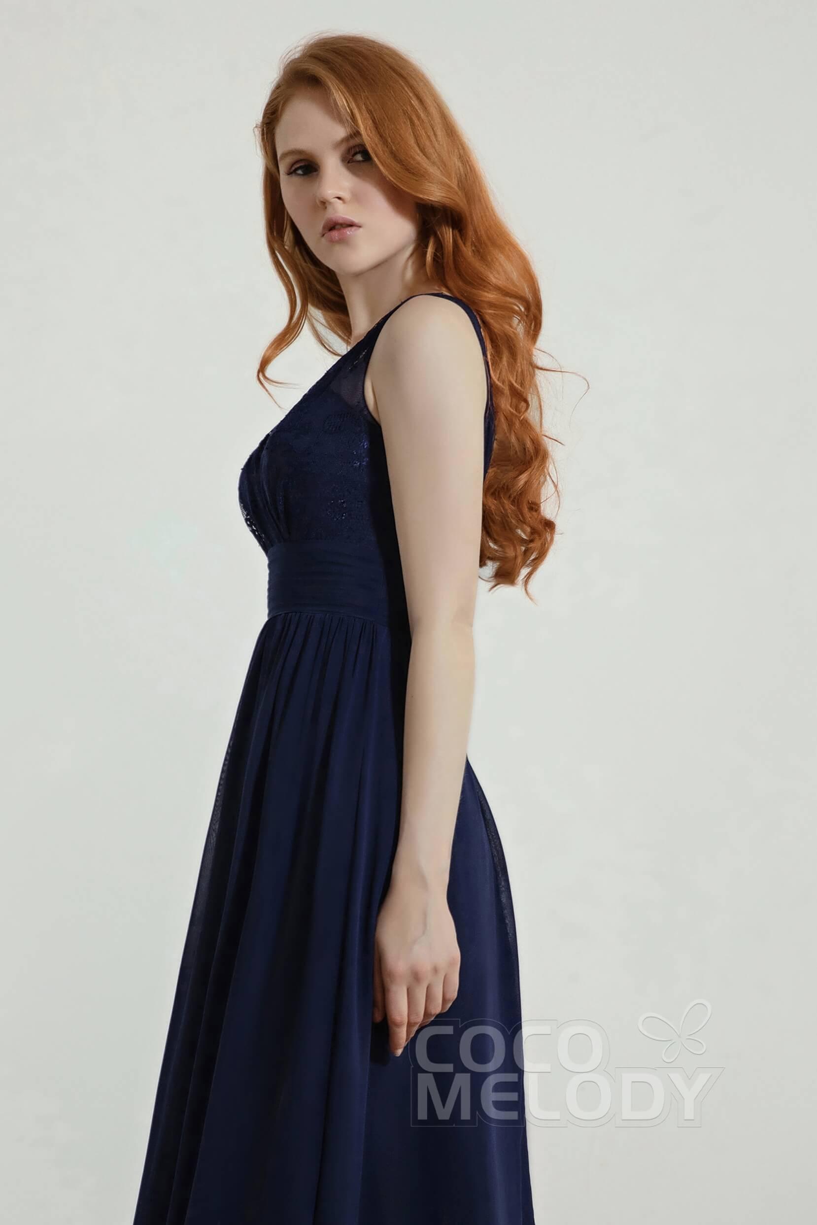 A-Line Floor Length Chiffon/Lace Bridesmaid Dress Formal Dresses CB0441 - COCOMELODY
