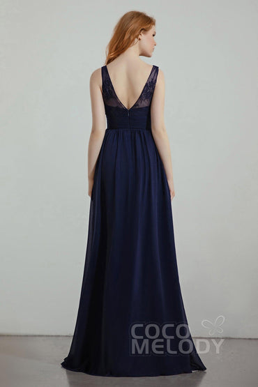 A-Line Floor Length Chiffon/Lace Bridesmaid Dress Formal Dresses CB0441 - COCOMELODY