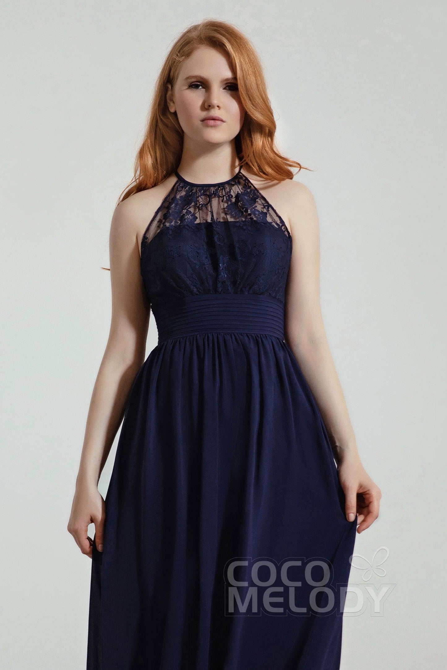 A-Line Floor Length Chiffon/Lace Bridesmaid Dress Formal Dresses CB0442 - COCOMELODY