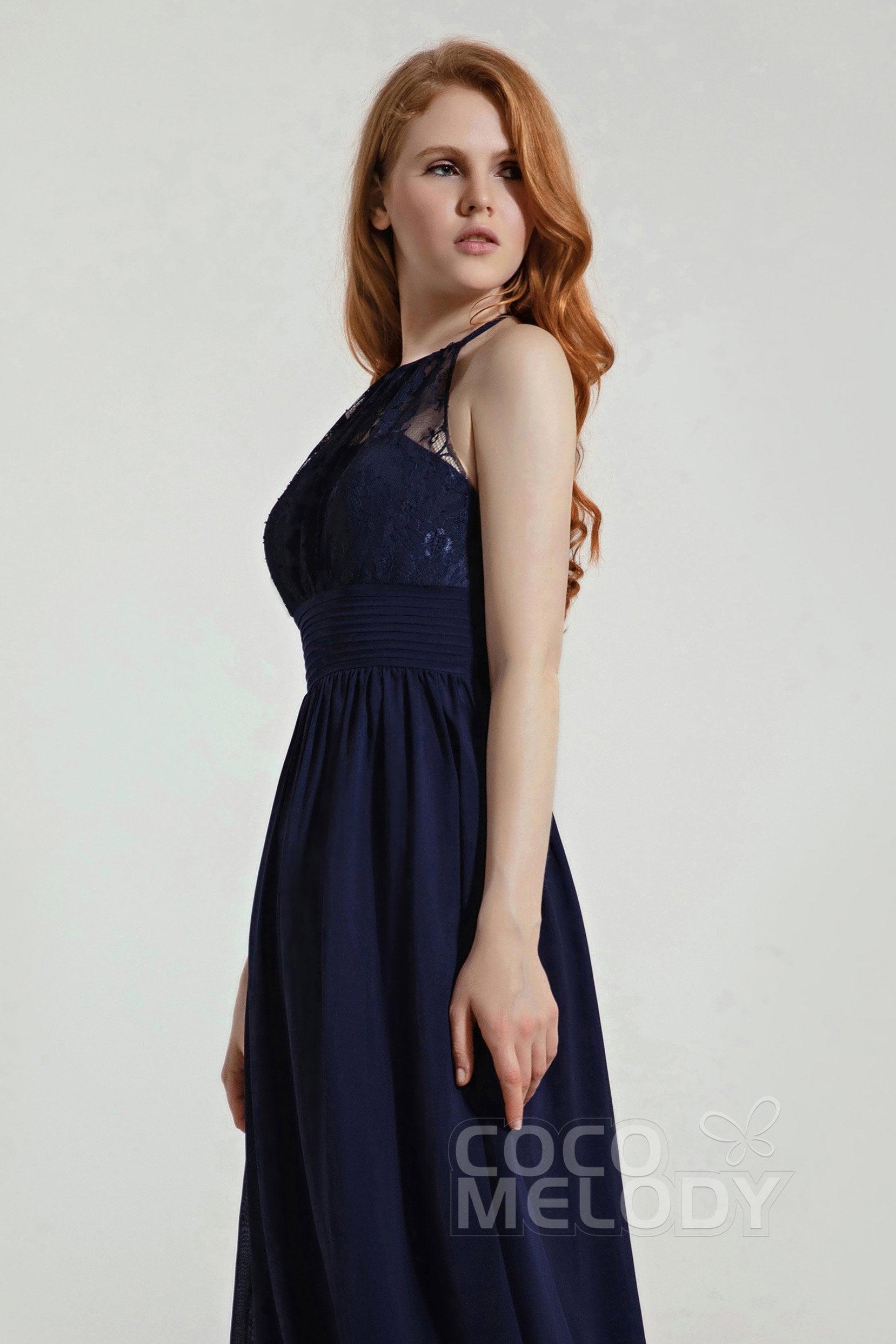 A-Line Floor Length Chiffon/Lace Bridesmaid Dress Formal Dresses CB0442 - COCOMELODY