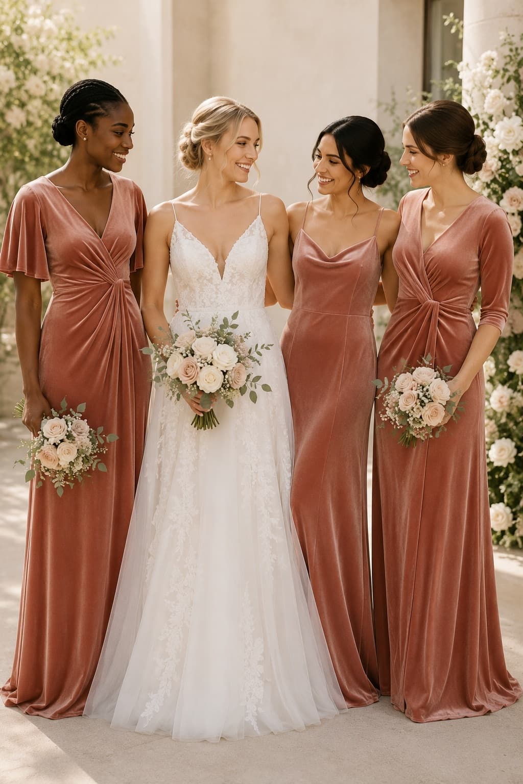 Sheath-Column Floor Length Velvet Bridesmaid Dress Formal Dresses CB0443 - Rose - COCOMELODY
