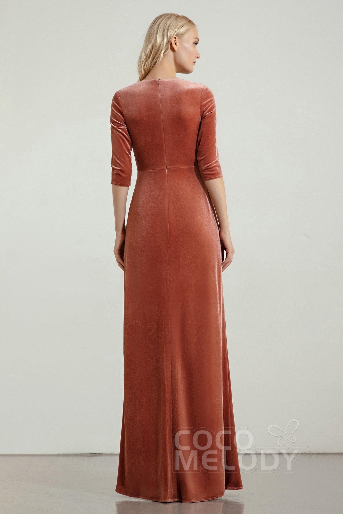 Sheath-Column Floor Length Velvet Bridesmaid Dress Formal Dresses CB0443