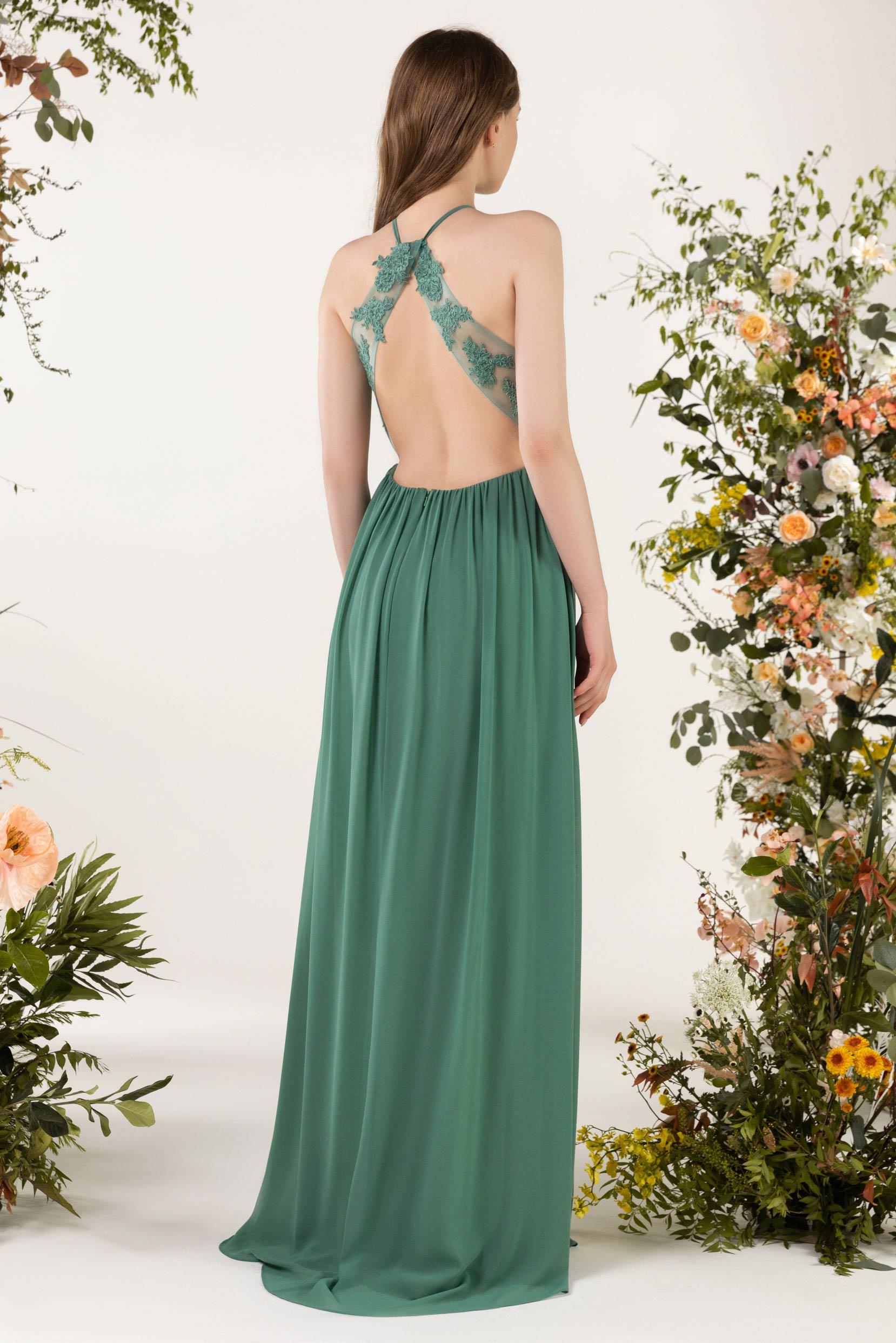 A-Line Sweep-Brush Train Chiffon Bridesmaid Dress CB0451 - COCOMELODY