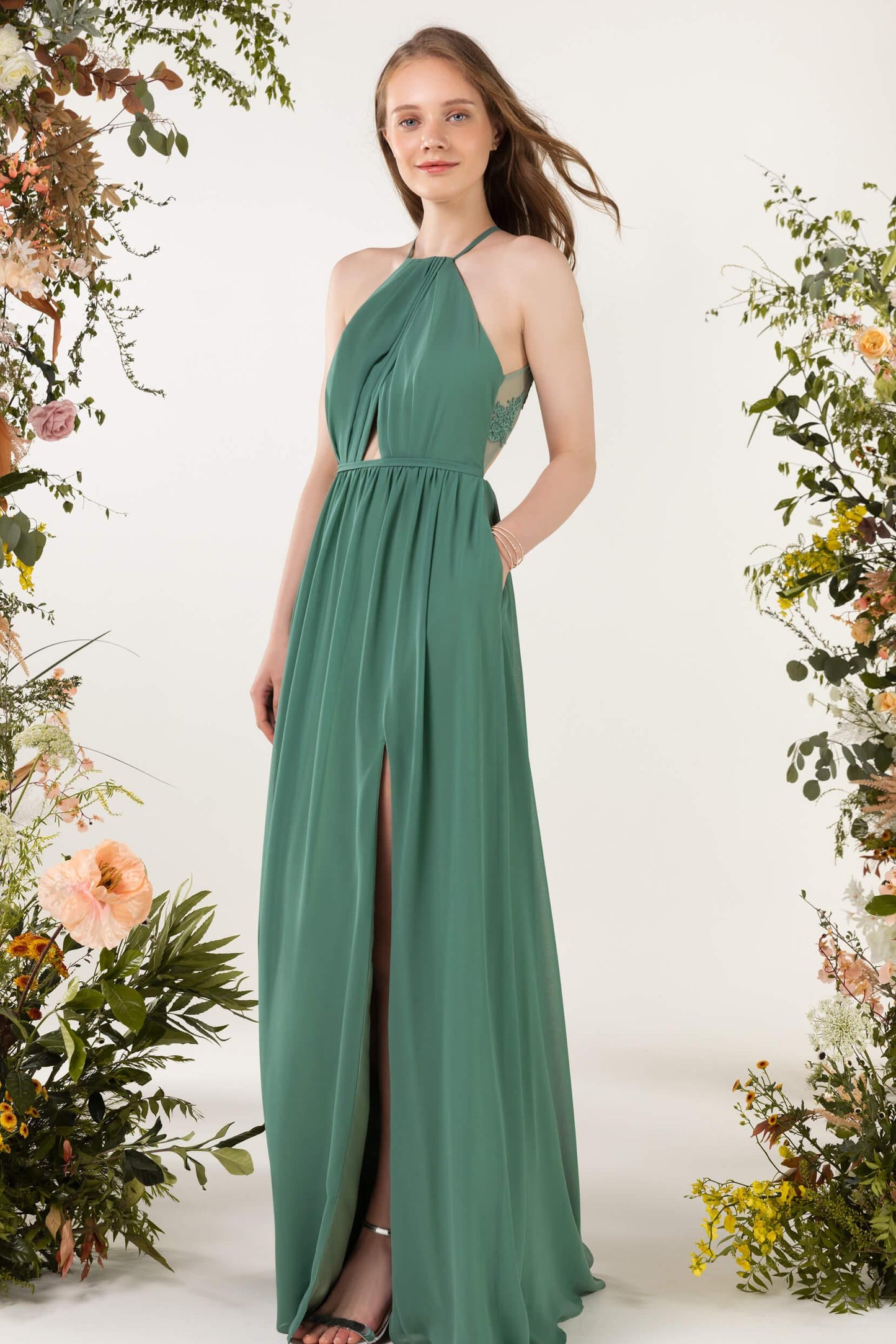 A-Line Sweep-Brush Train Chiffon Bridesmaid Dress CB0451 - COCOMELODY