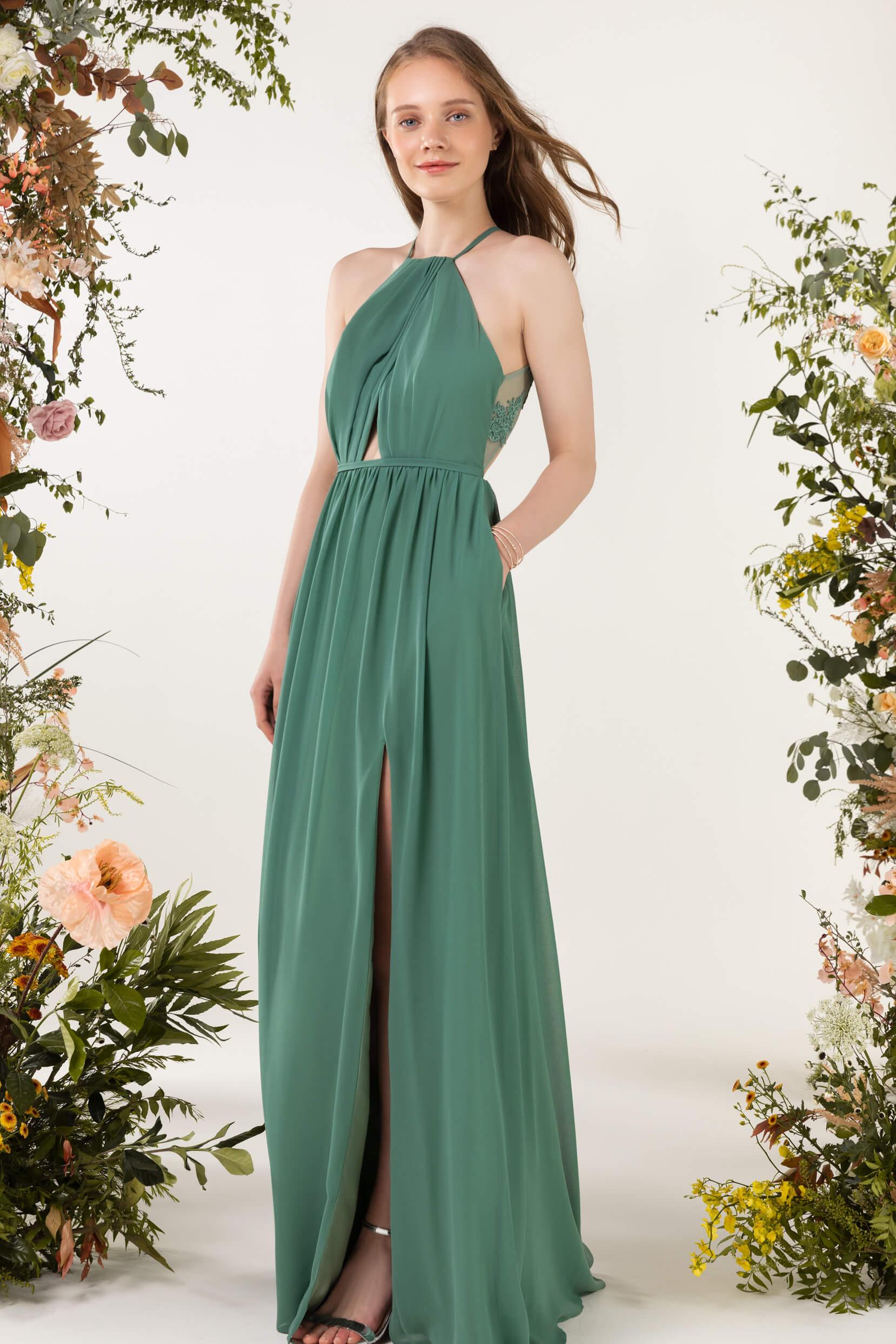 A-Line Sweep-Brush Train Chiffon Bridesmaid Dress CB0451 - COCOMELODY