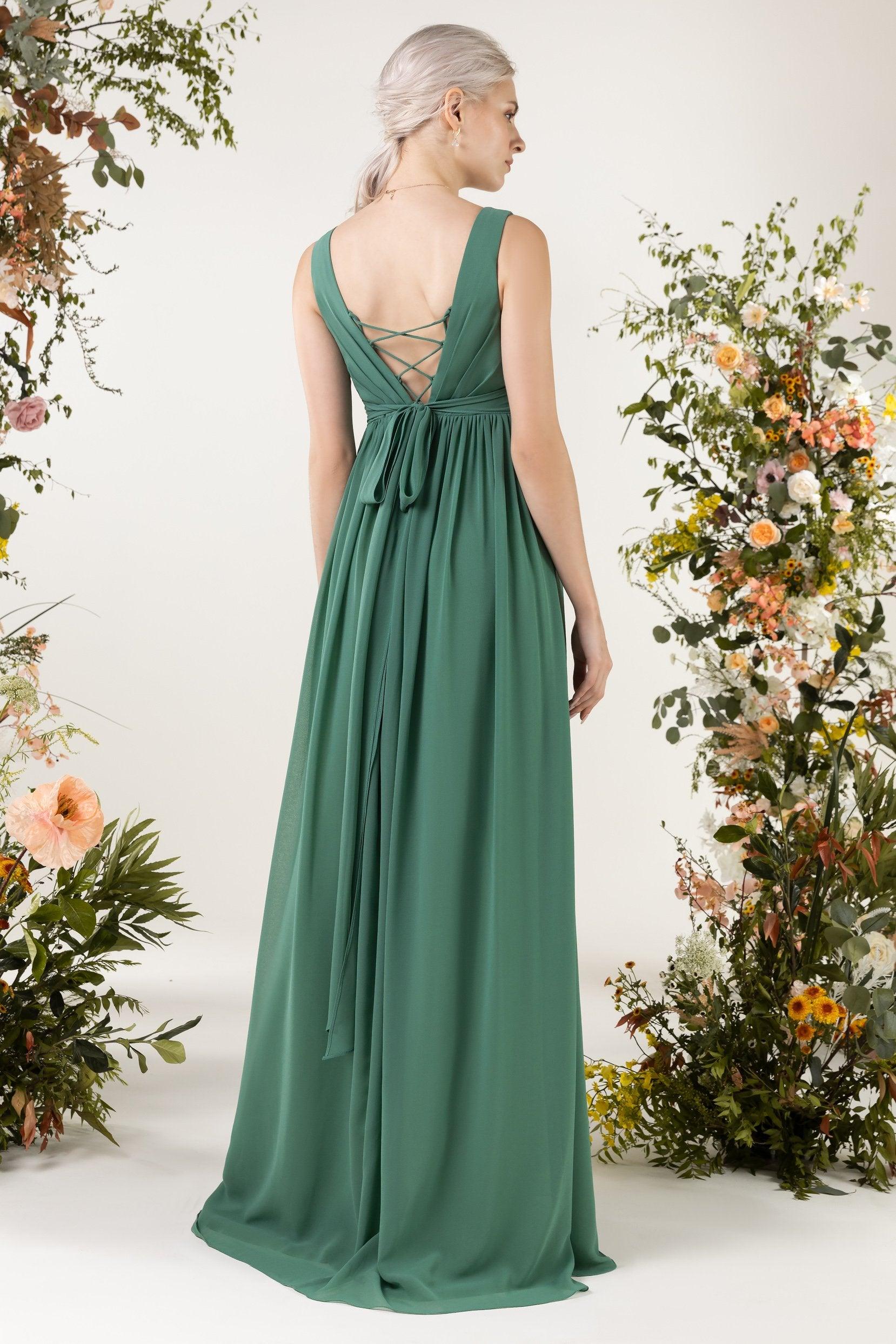 A-Line Sweep-Brush Train Chiffon Bridesmaid Dress CB0452 - COCOMELODY