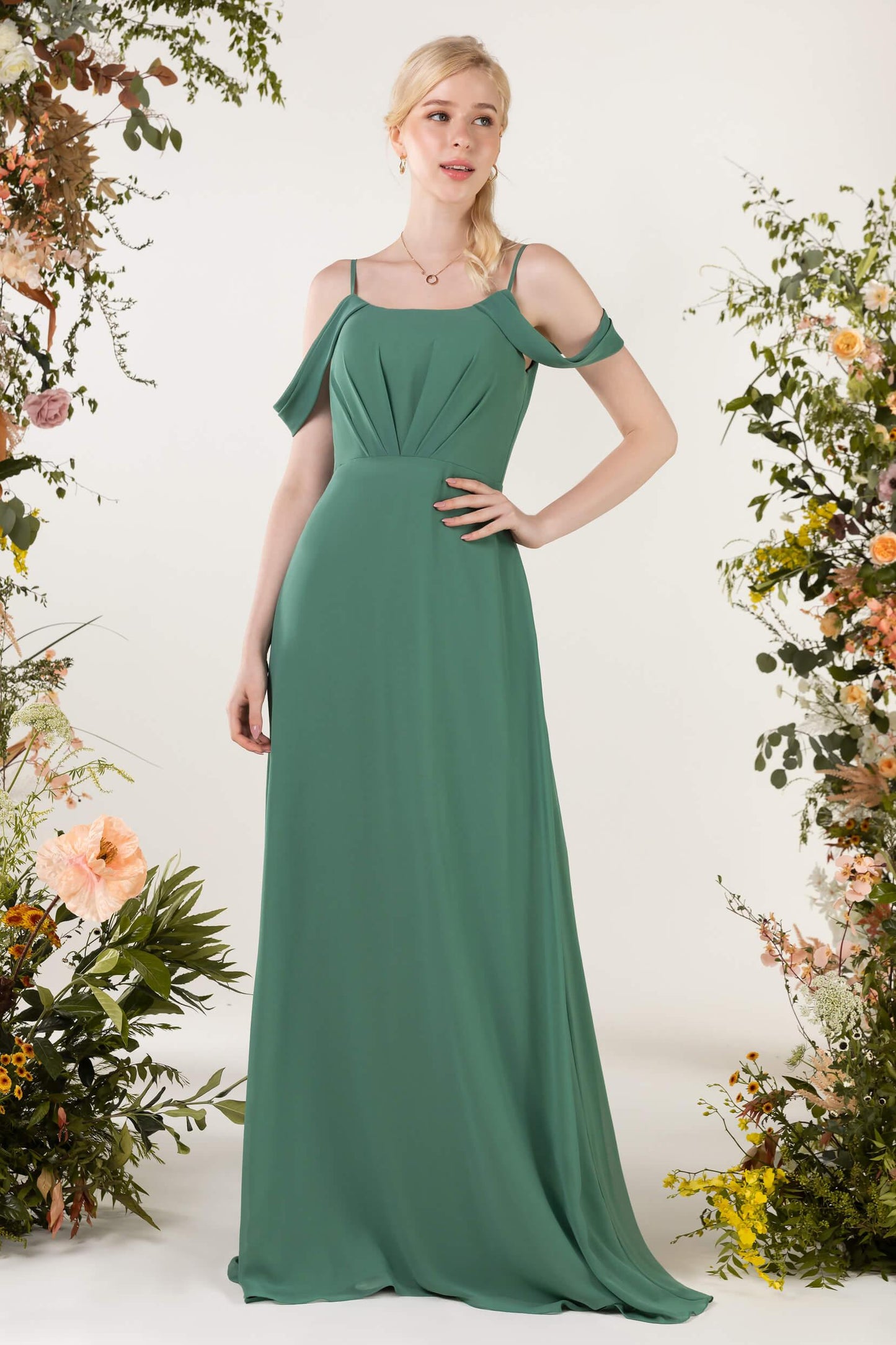 Sheath Sweep-Brush Train Chiffon Bridesmaid Dress CB0453