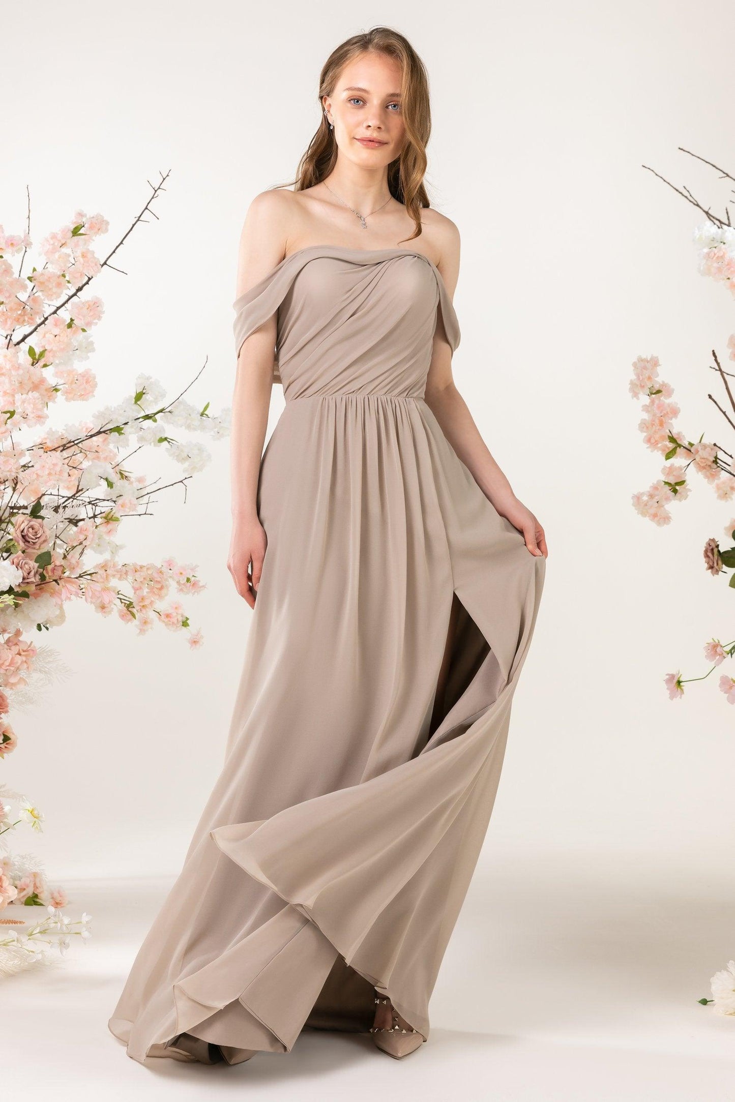 A-Line Sweep-Brush Train Chiffon Bridesmaid Dress CB0454