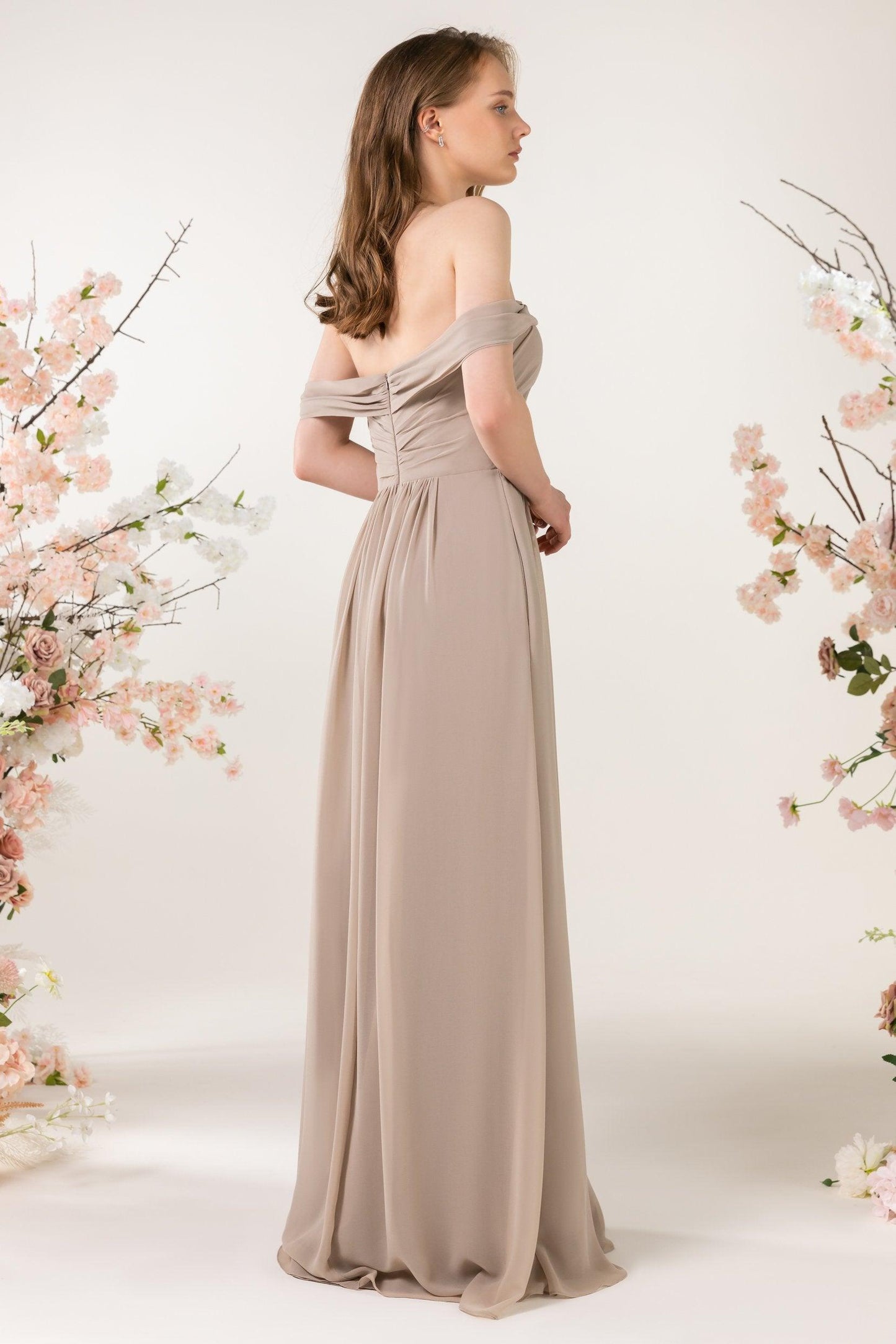 A-Line Sweep-Brush Train Chiffon Bridesmaid Dress CB0454