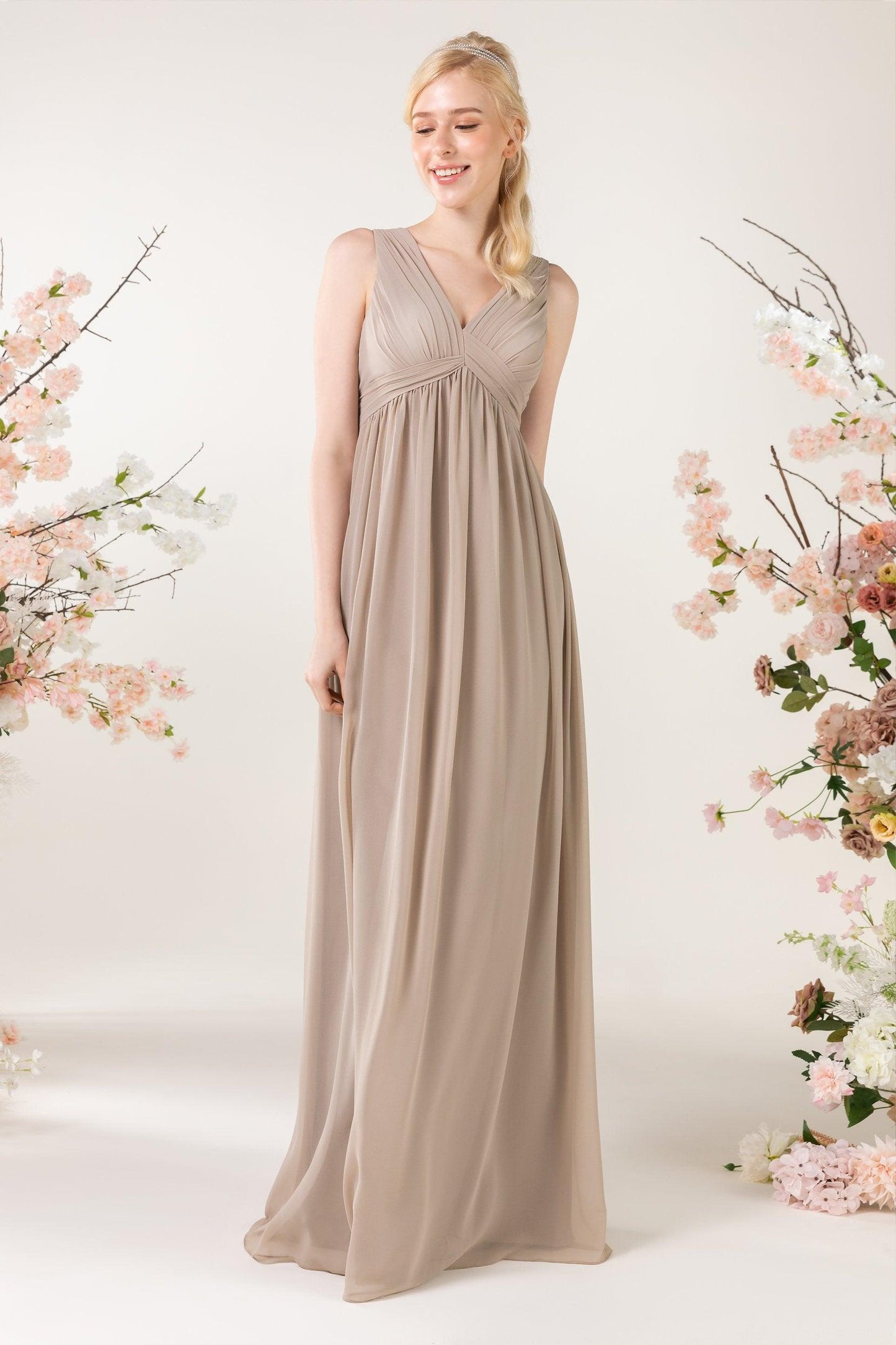 A-Line Sweep-Brush Train Chiffon Bridesmaid Dress CB0455 - COCOMELODY
