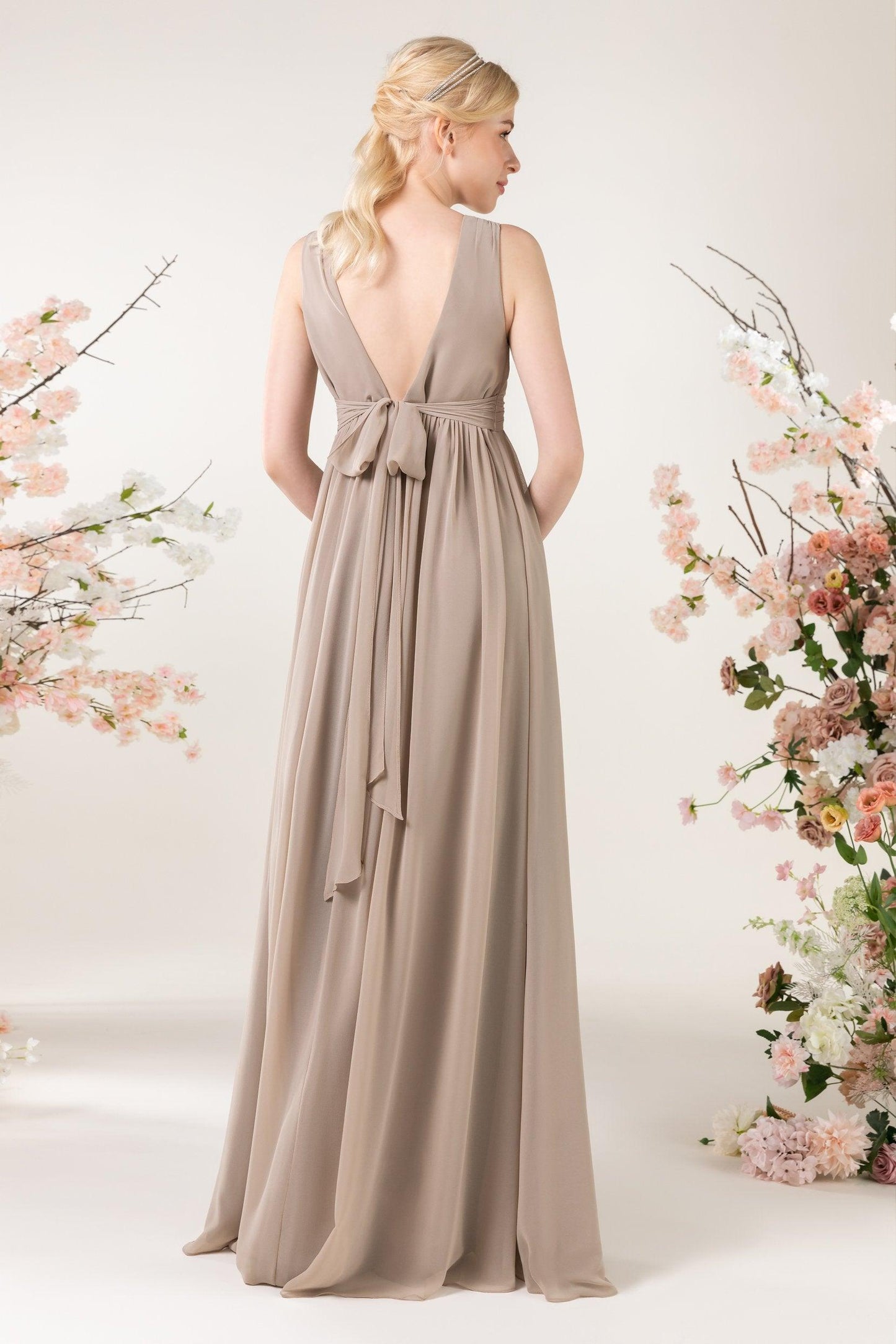 A-Line Sweep-Brush Train Chiffon Bridesmaid Dress CB0455 - COCOMELODY