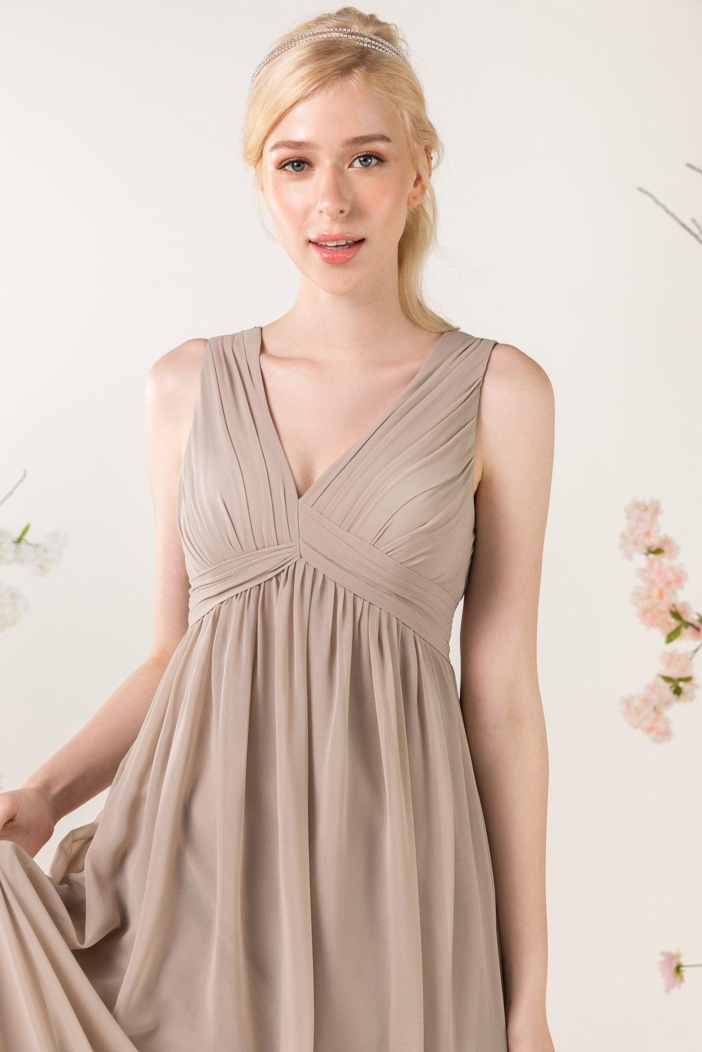 A-Line Sweep-Brush Train Chiffon Bridesmaid Dress CB0455 - COCOMELODY
