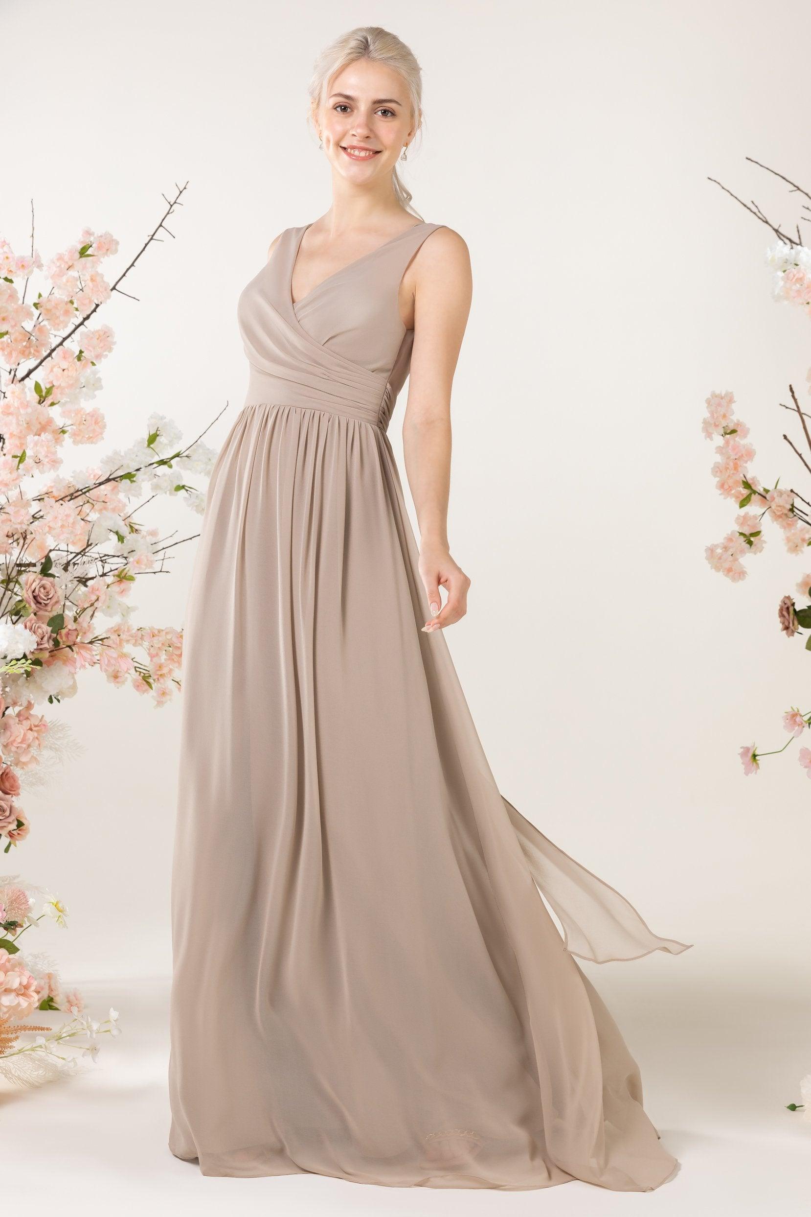 A-Line Sweep-Brush Train Chiffon Bridesmaid Dress CB0456 - COCOMELODY