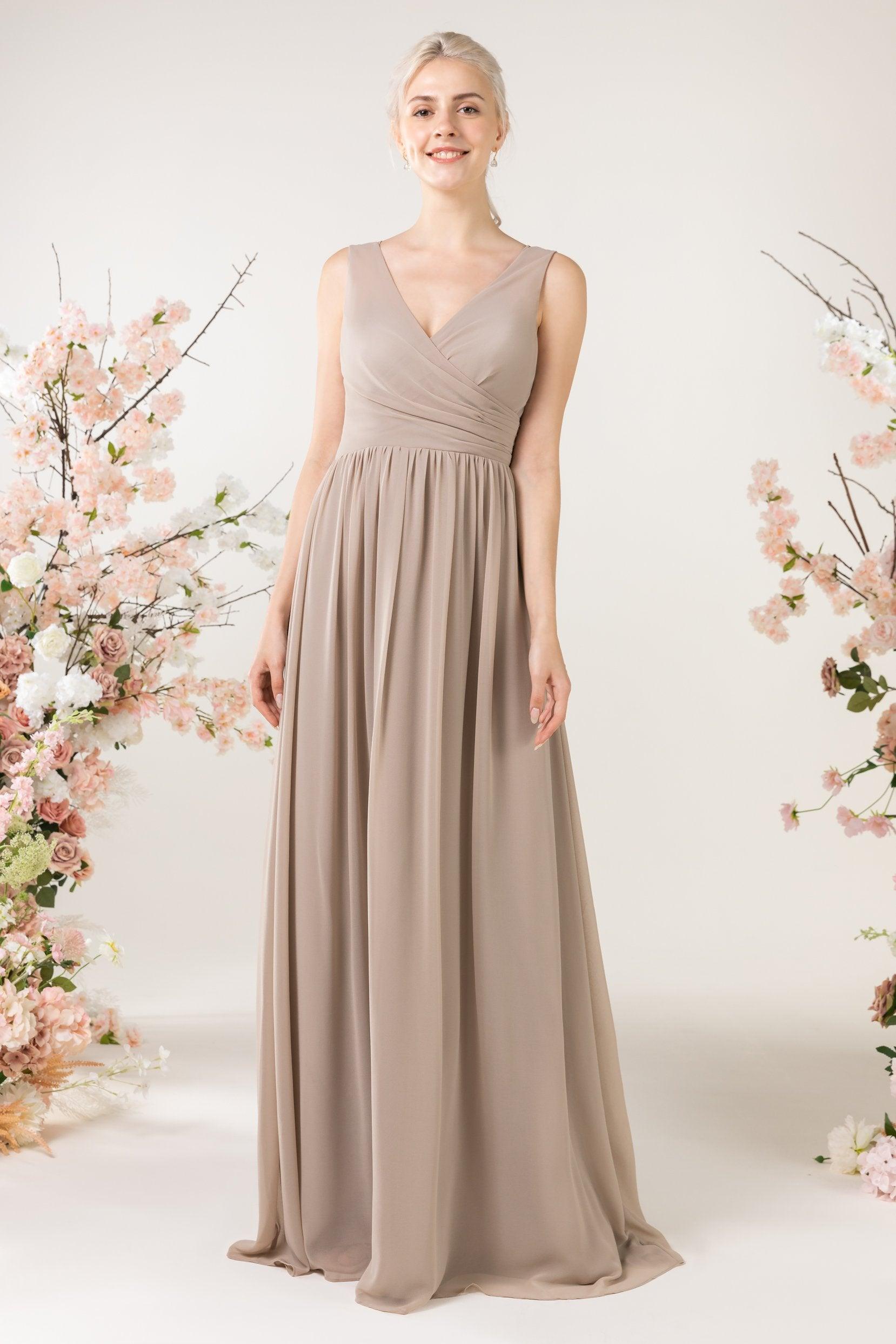 A-Line Sweep-Brush Train Chiffon Bridesmaid Dress CB0456 - COCOMELODY