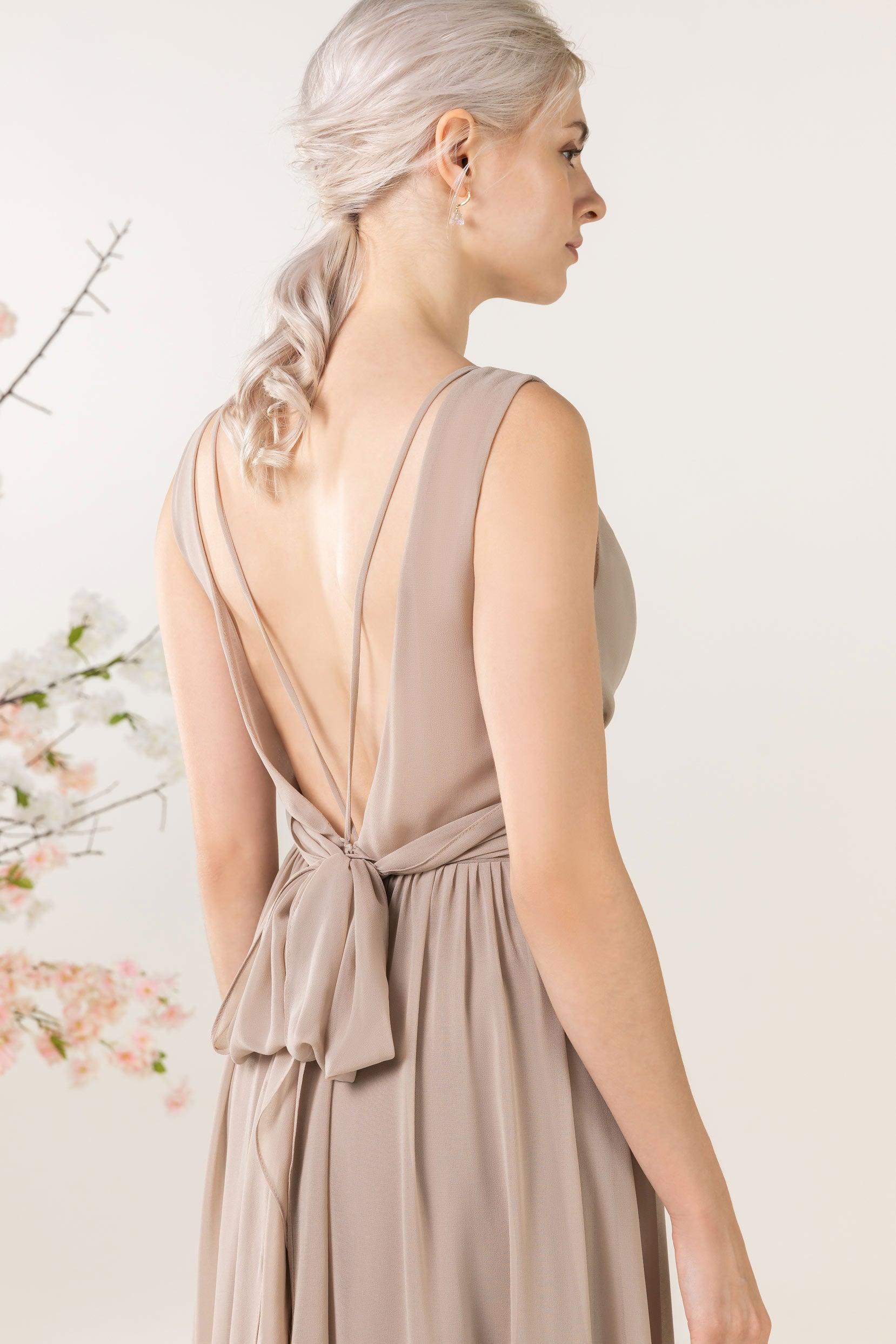 A-Line Sweep-Brush Train Chiffon Bridesmaid Dress CB0456 - COCOMELODY