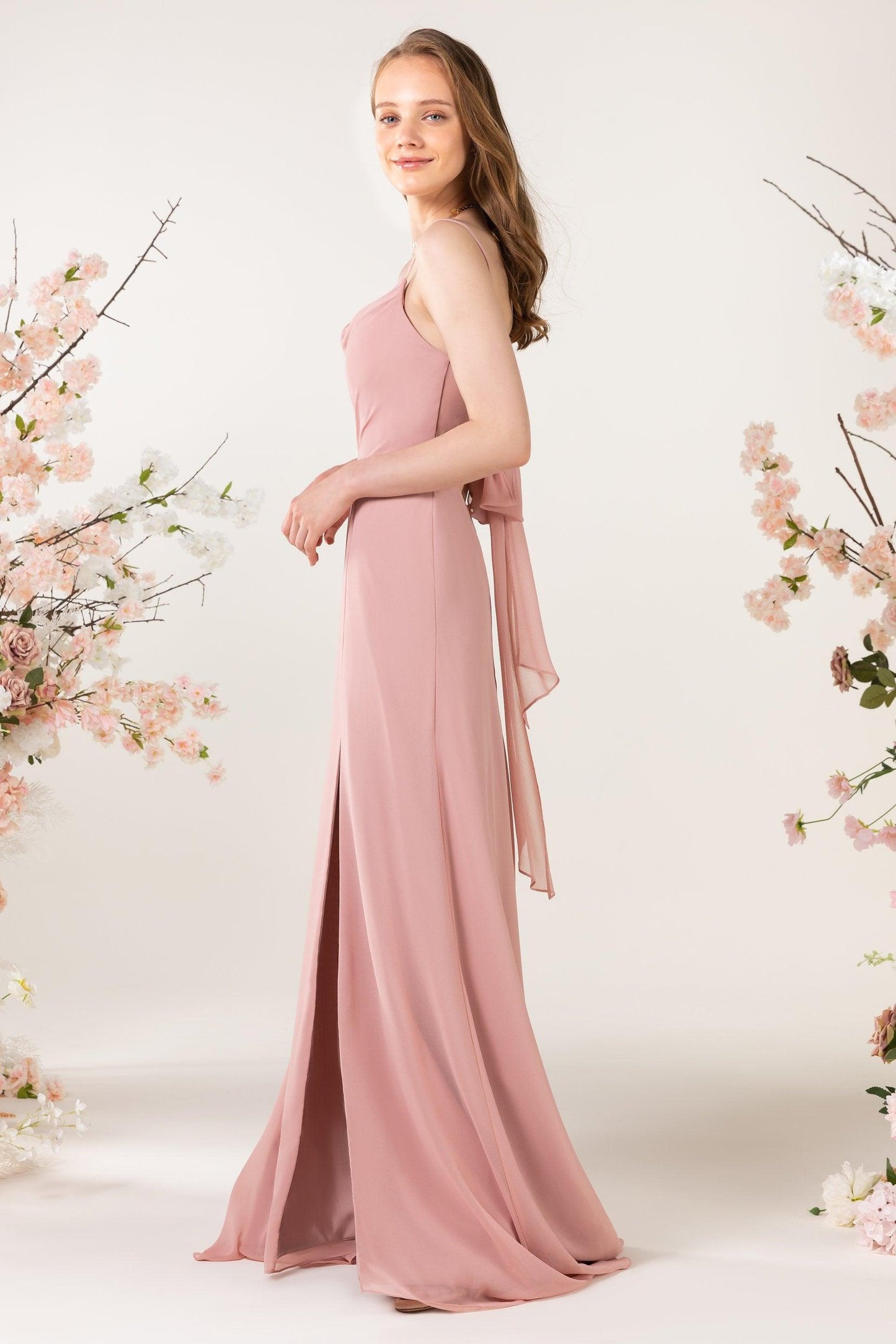 Sheath Sweep-Brush Train Chiffon Bridesmaid Dress CB0457