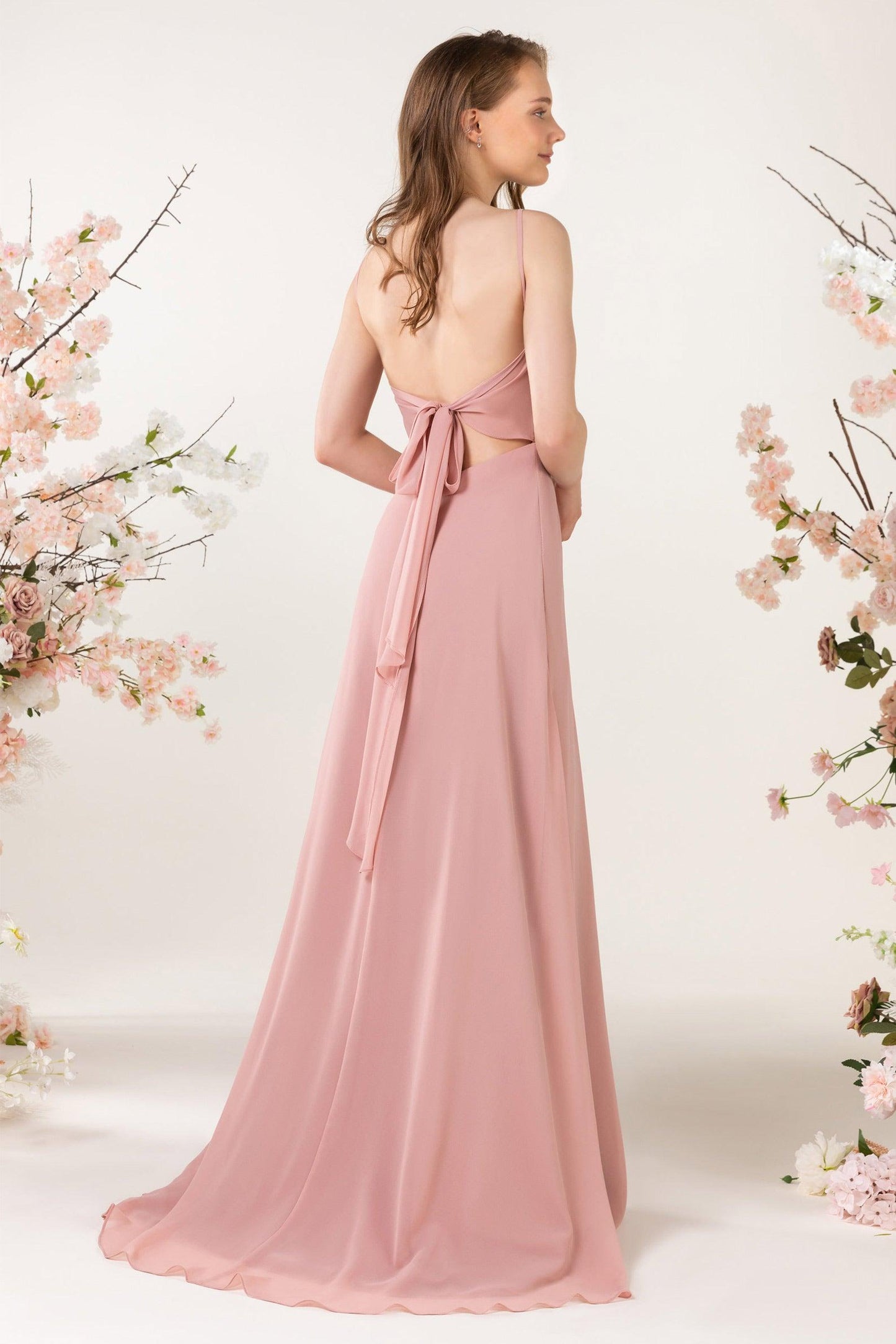Sheath Sweep-Brush Train Chiffon Bridesmaid Dress CB0457 - COCOMELODY