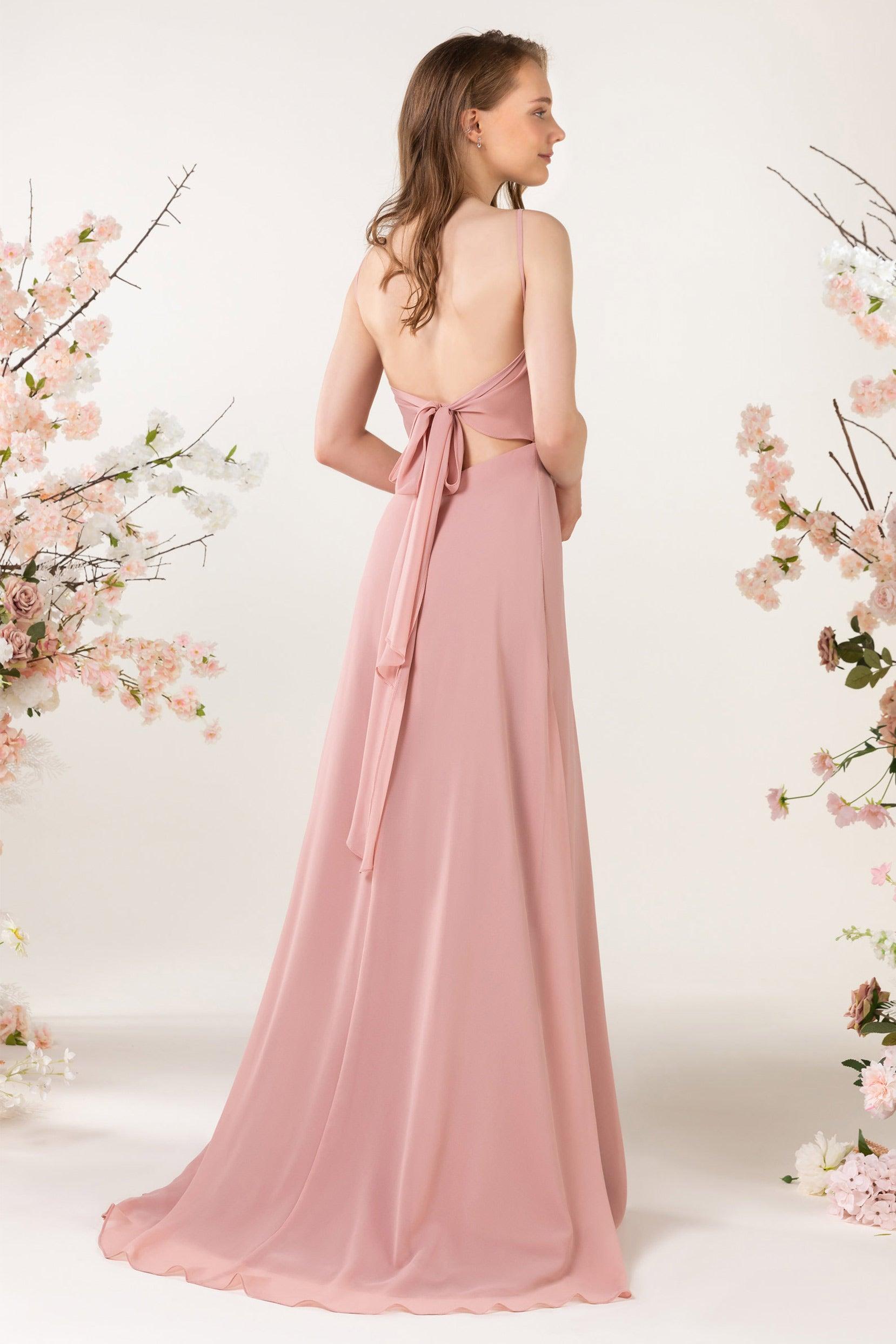 Sheath Sweep-Brush Train Chiffon Bridesmaid Dress CB0457 - COCOMELODY