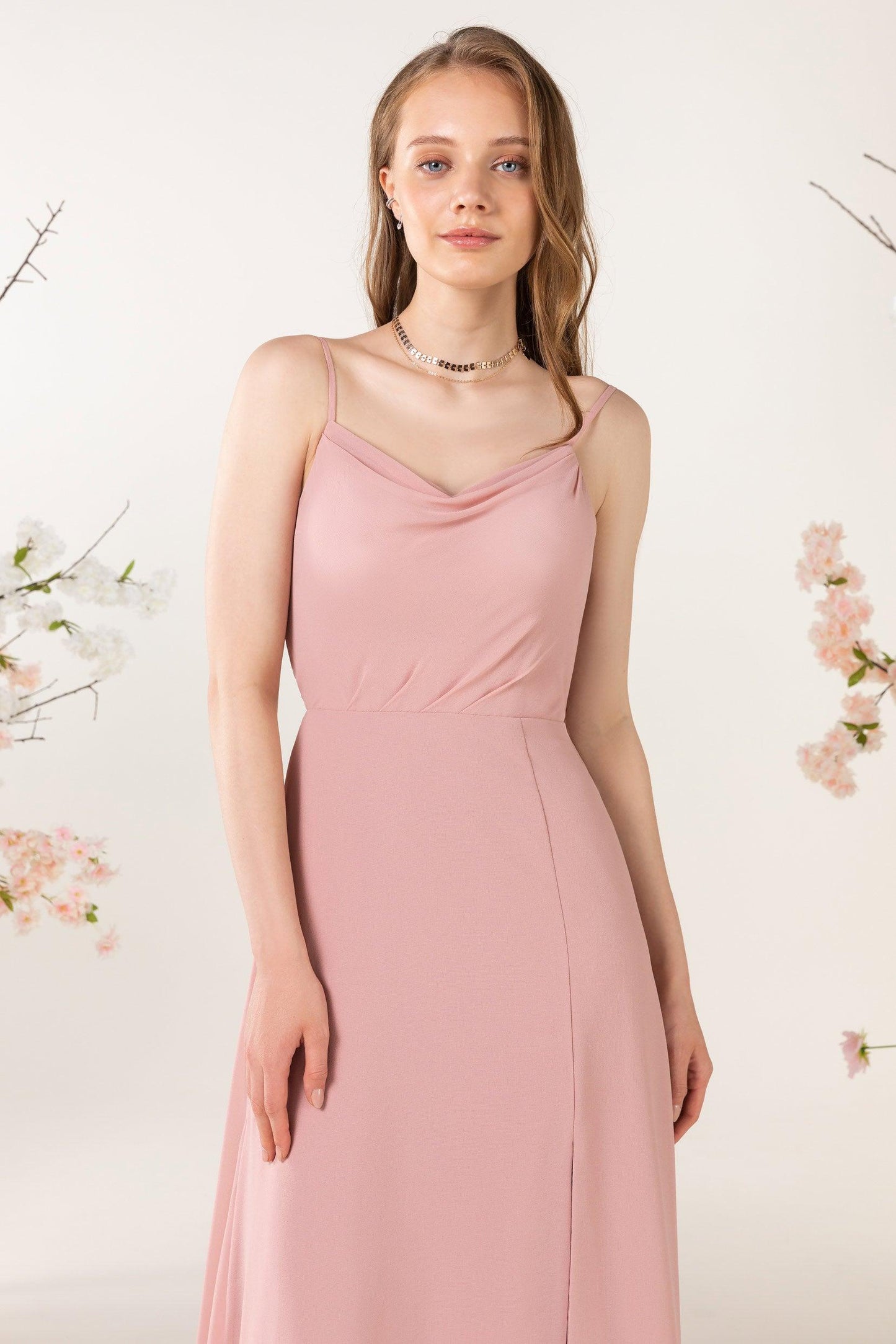 Sheath Sweep-Brush Train Chiffon Bridesmaid Dress CB0457 - COCOMELODY