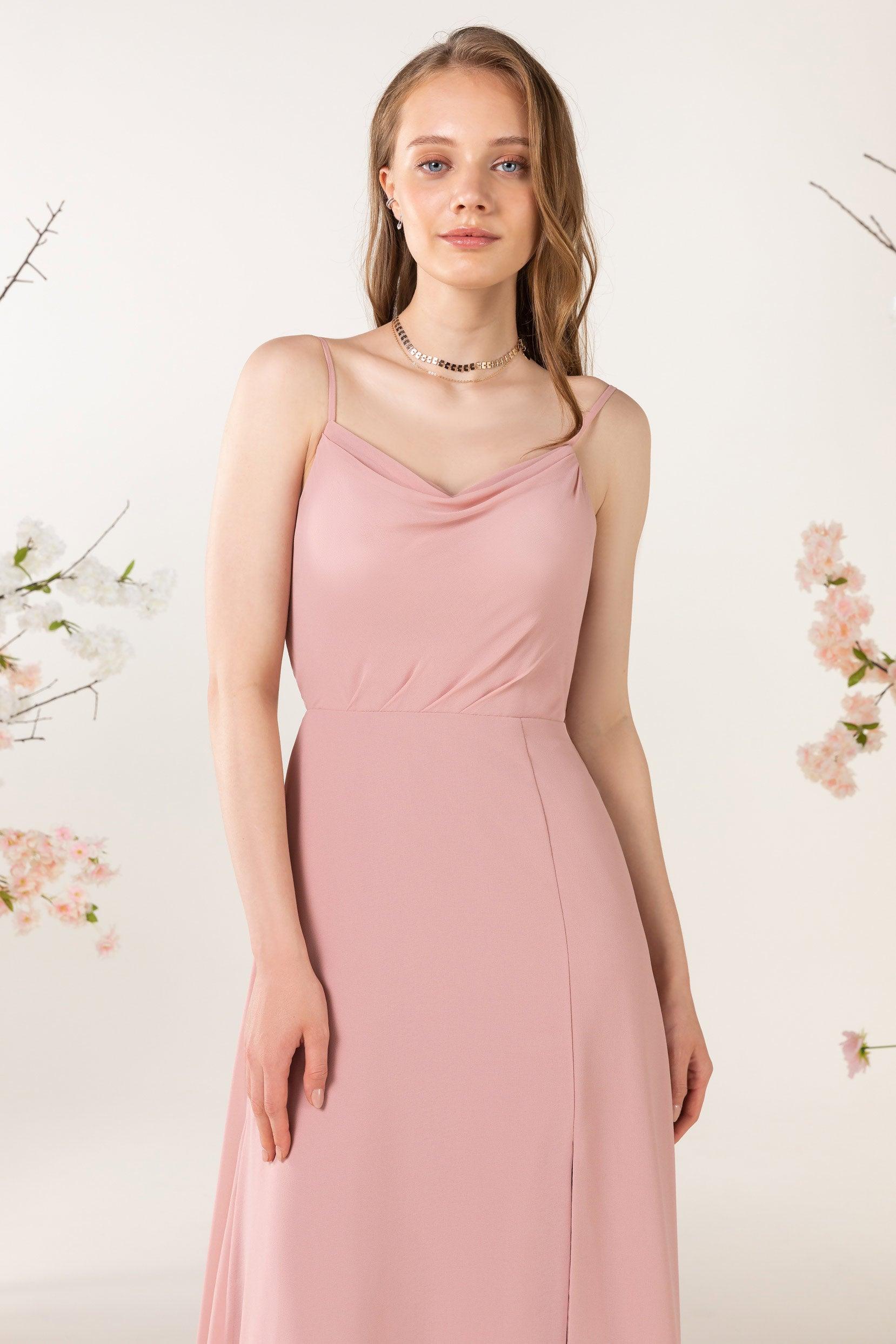 Sheath Sweep-Brush Train Chiffon Bridesmaid Dress CB0457 - COCOMELODY