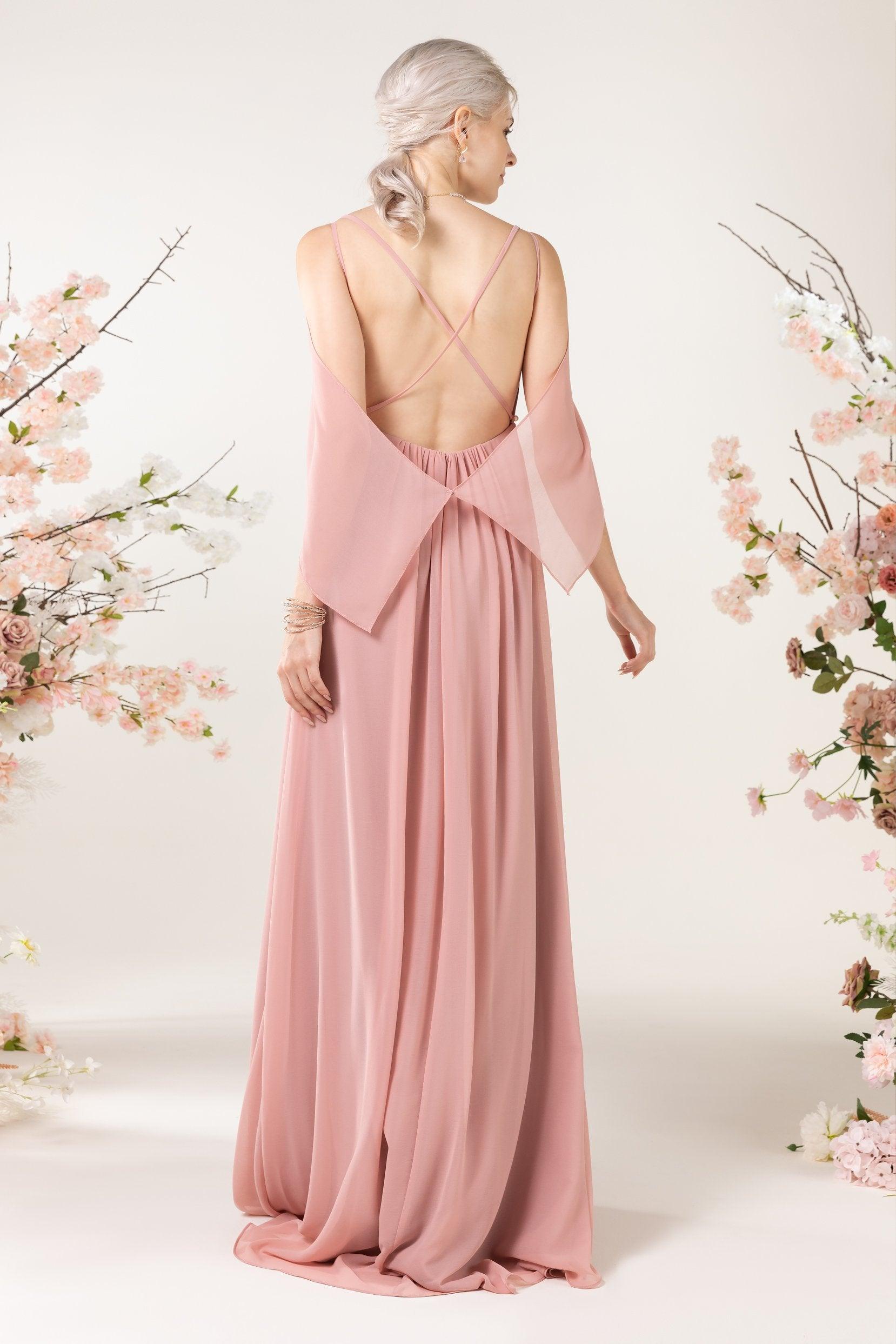 A-Line Sweep-Brush Train Chiffon Bridesmaid Dress CB0458 - COCOMELODY