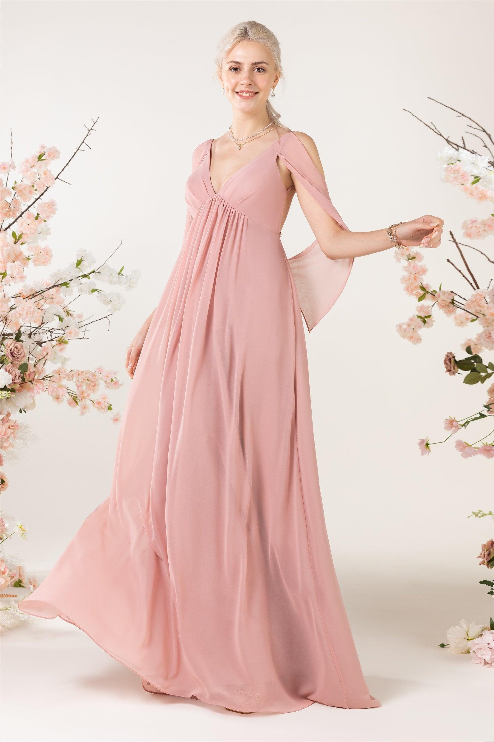 A-Line Sweep-Brush Train Chiffon Bridesmaid Dress CB0458 - COCOMELODY