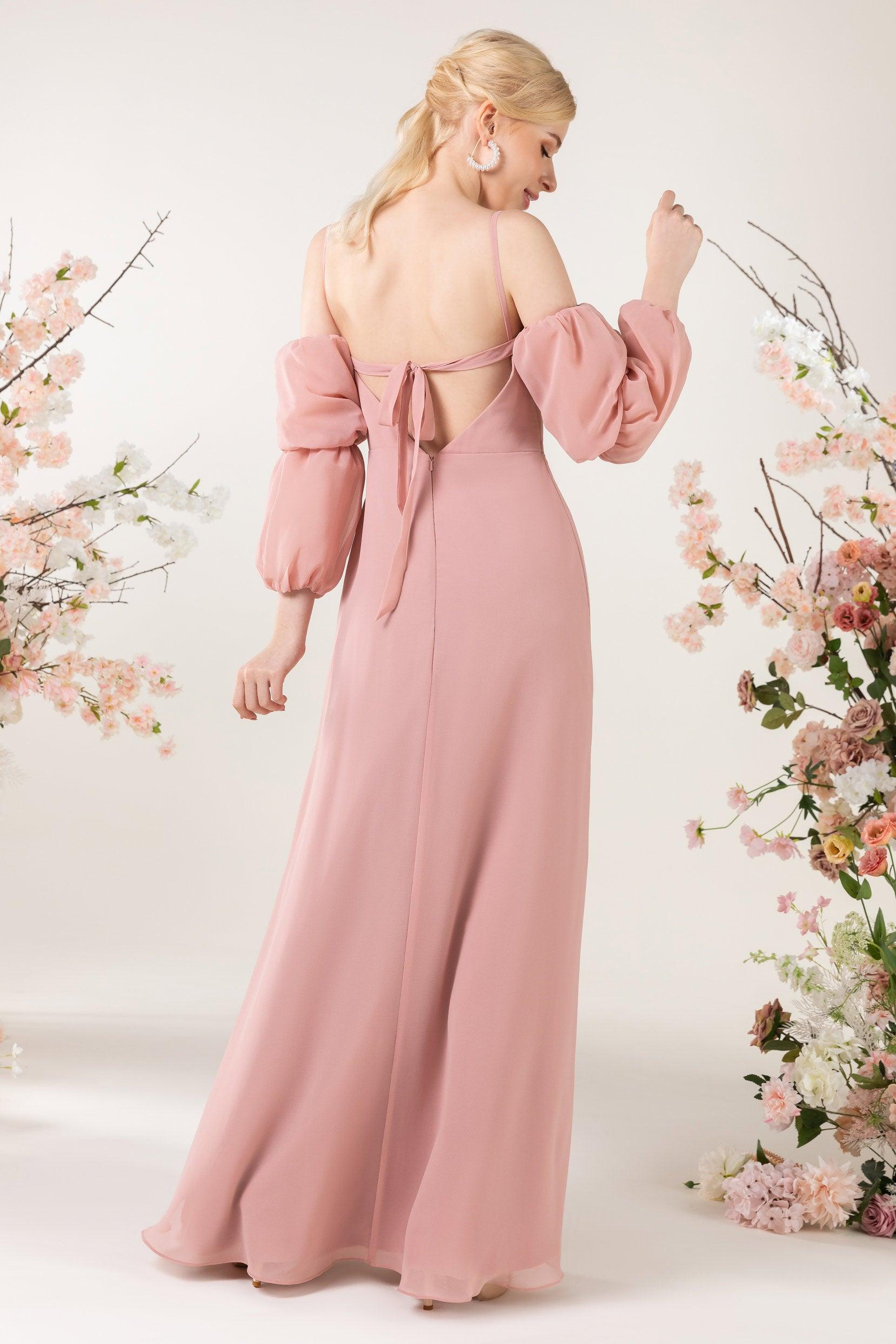 Trumpet Sweep-Brush Train Chiffon Bridesmaid Dress CB0459 - COCOMELODY