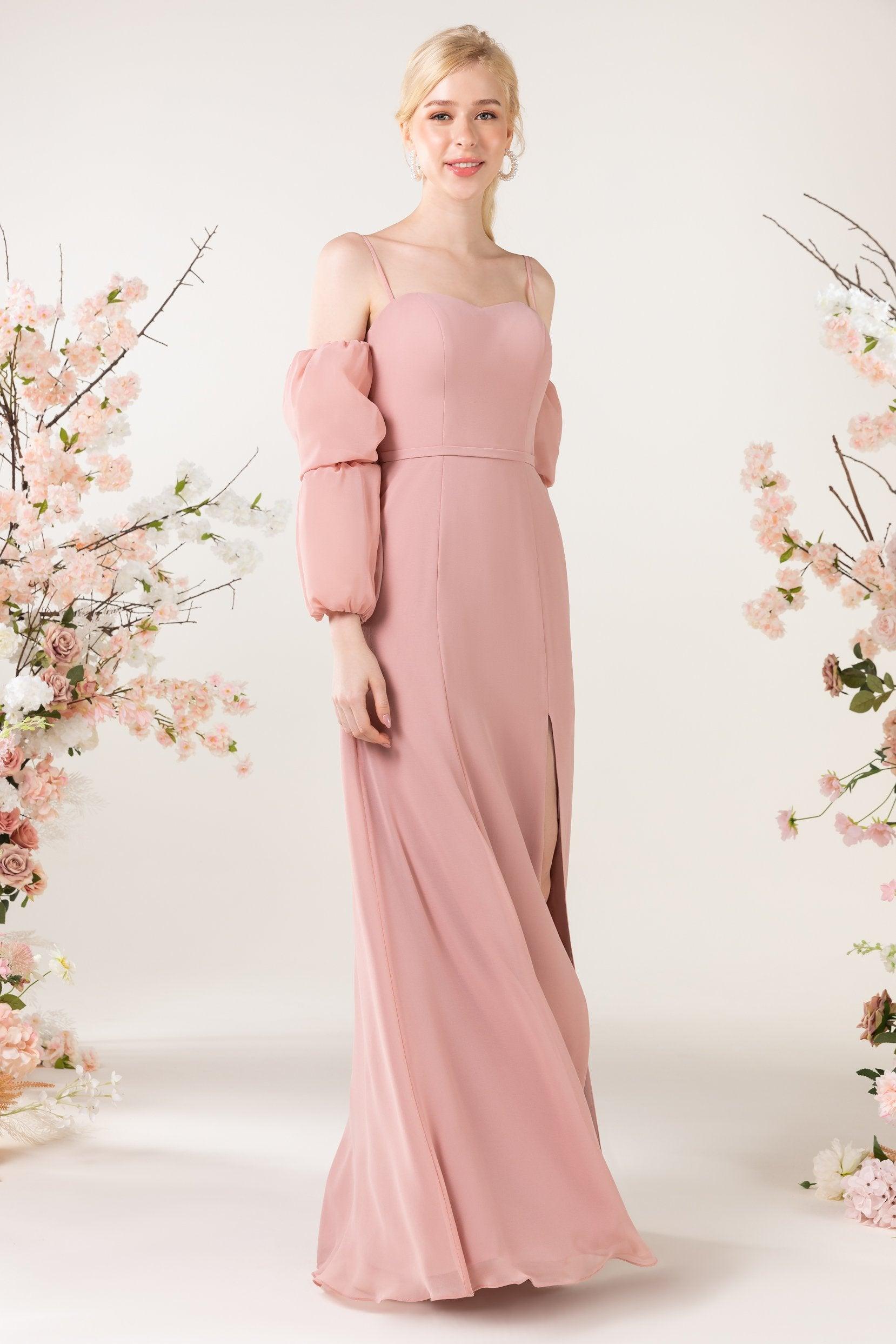 Trumpet Sweep-Brush Train Chiffon Bridesmaid Dress CB0459 - COCOMELODY
