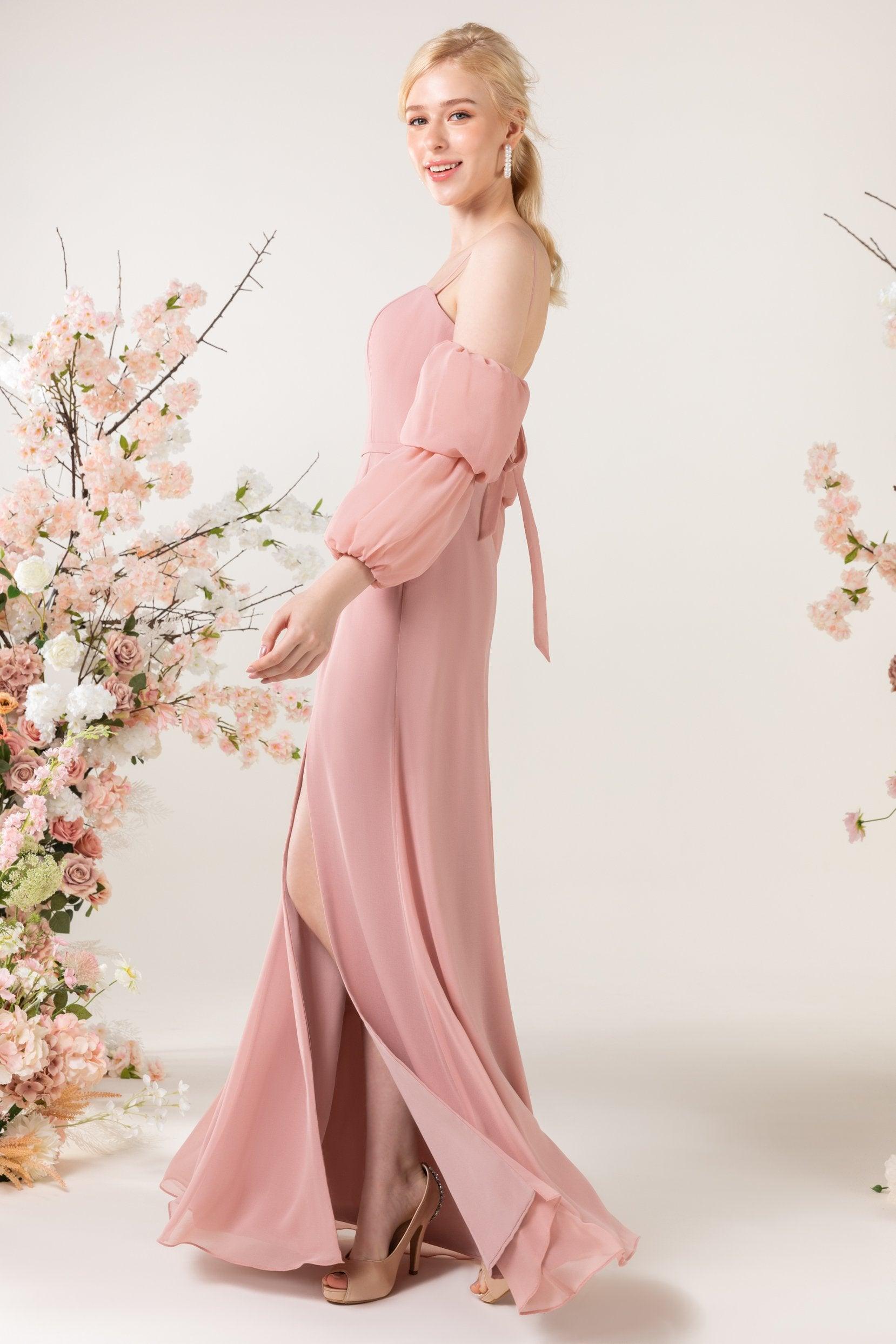 Trumpet Sweep-Brush Train Chiffon Bridesmaid Dress CB0459 - COCOMELODY